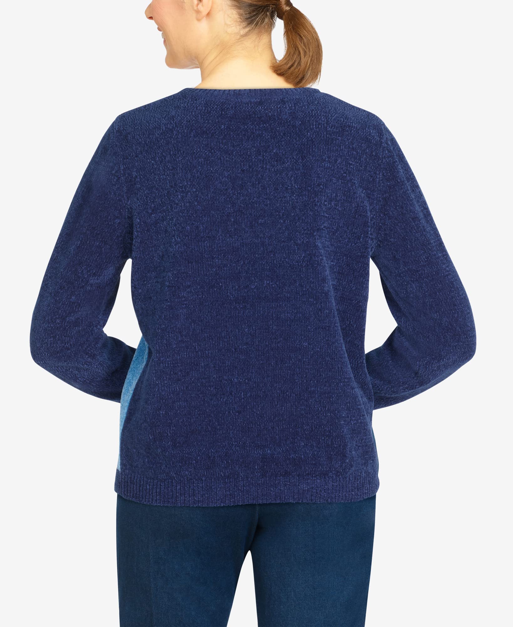 Alfred Dunner Women's Petite Chenille Colorblock Sweater - Soft Winter Pullover for Casual Wear & Holiday Outfits