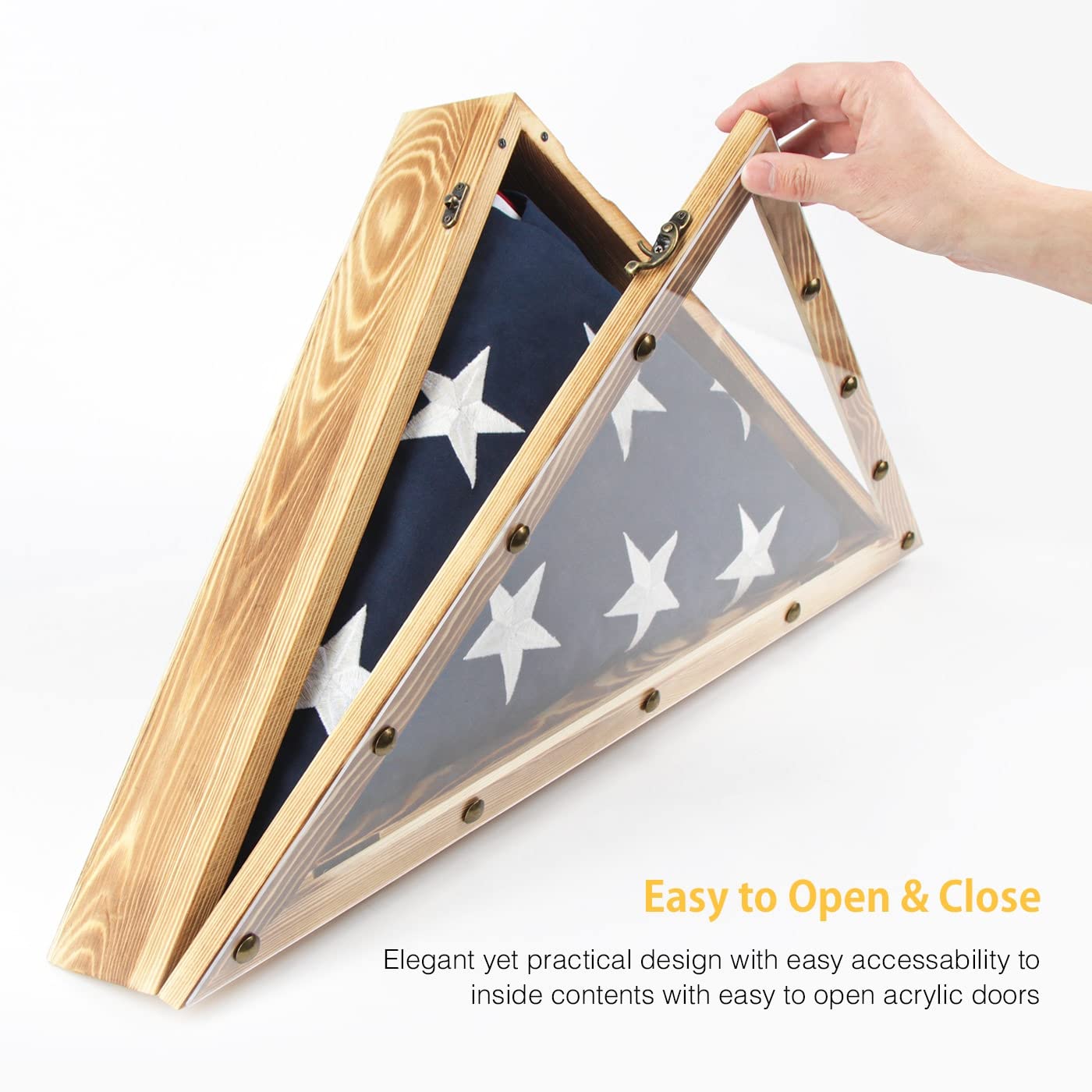 Rustic Wood Military Flag Display Case for American Veterans - Memorial, Burial & Funeral Flag Frame with Triangle Shadow Box - Fits 5' x 9.5' Folded Flag (MK900A) - Perfect for Honoring Veterans at Home, Office or Memorial Services