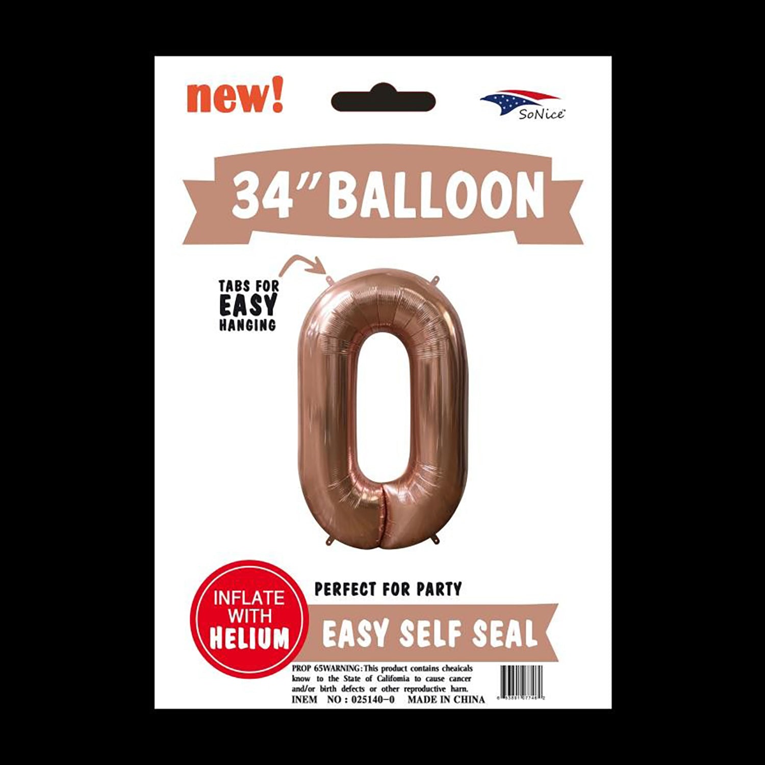 Rose Gold Foil Number 0 Balloon (34