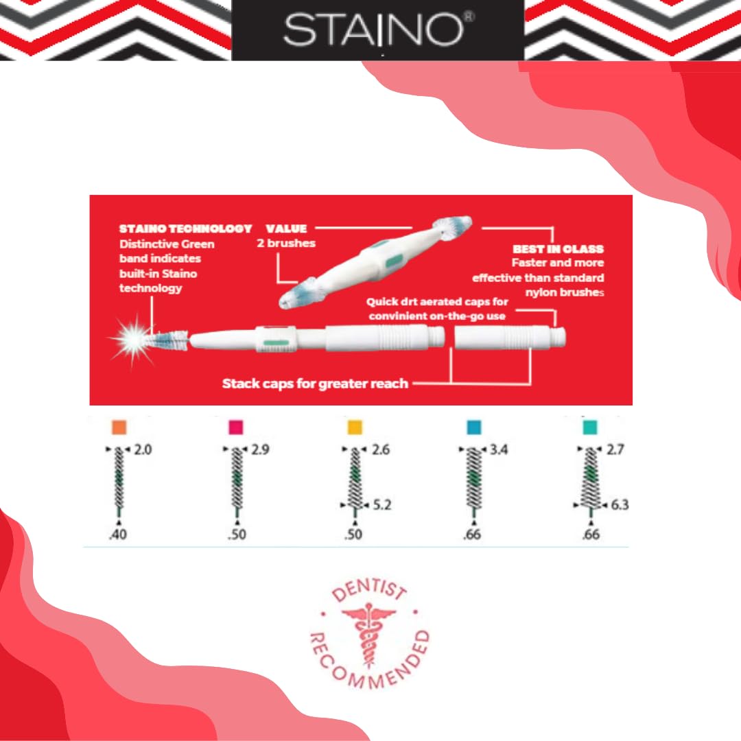 Staino Twins Interdental Brush - Dual-Ended Travel Dental Brush with Medium Cylindrical Bristles (36 Pack, 72 Total Brushes) - Perfect for On-the-Go Oral Care & Travel Hygiene