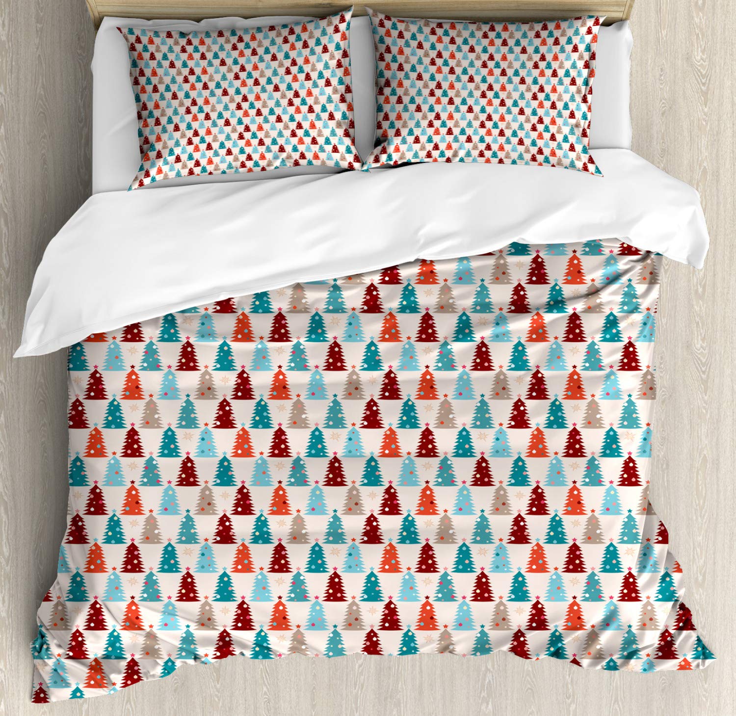 Ambesonne Christmas Tree Duvet Cover Set - Colorful Abstract Xmas Noel Pattern 3-Piece King Size Bedding with 2 Pillow Shams in Champagne & Multicolor | Holiday Home Decor for Bedroom, Guest Room & Festive Seasonal Styling