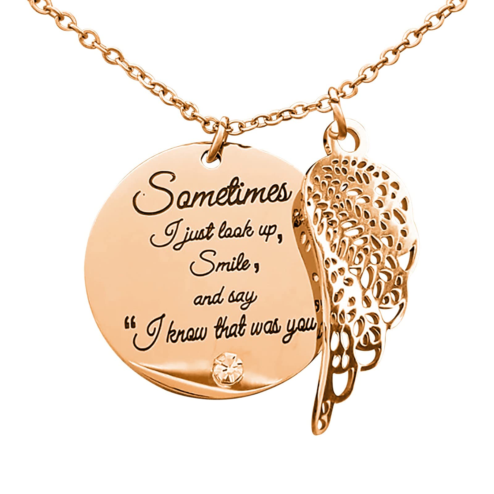 Diamond-Encrusted 'I That K-Now' Angel Wing Pendant Necklace - Western Style Jewelry for Women (Multicolor, One Size) - Perfect for Valentine's Day Gifts, Anniversary Presents & Special Occasions