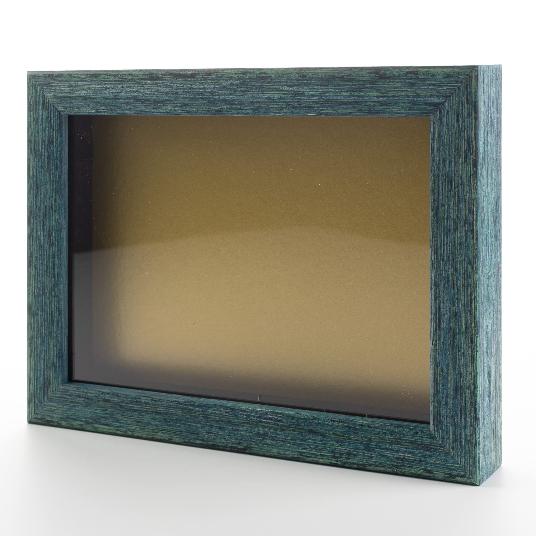 Rustic Blue 20x24 Shadow Box Frame - Solid Wood Display Case with Gold Acid-Free Backing, UV Protective Acrylic & Hanging Hardware | 3/4