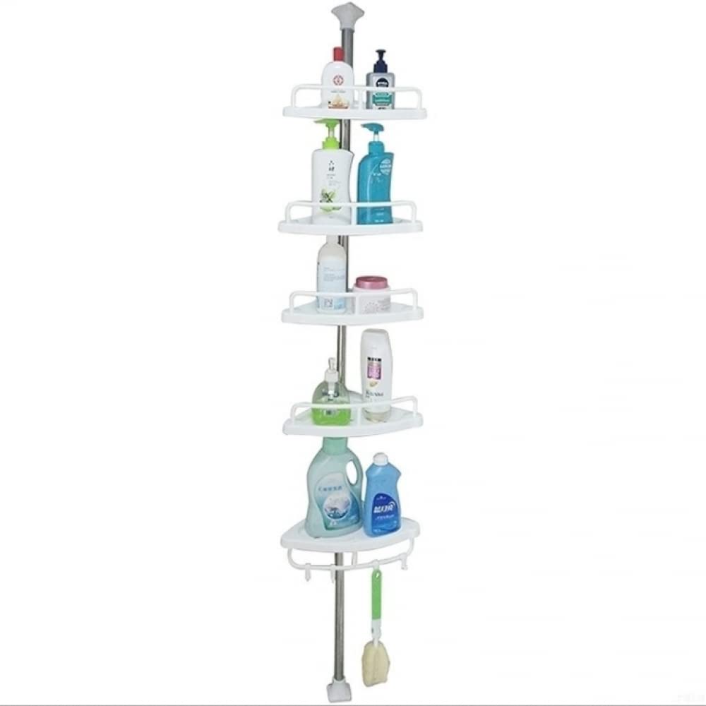 Adjustable Telescoping Corner Shelf for Bathroom - Single Pole Floor Stand Triangle Storage Tray - Perfect for Small Spaces, Shower Organizer & Toilet Storage
