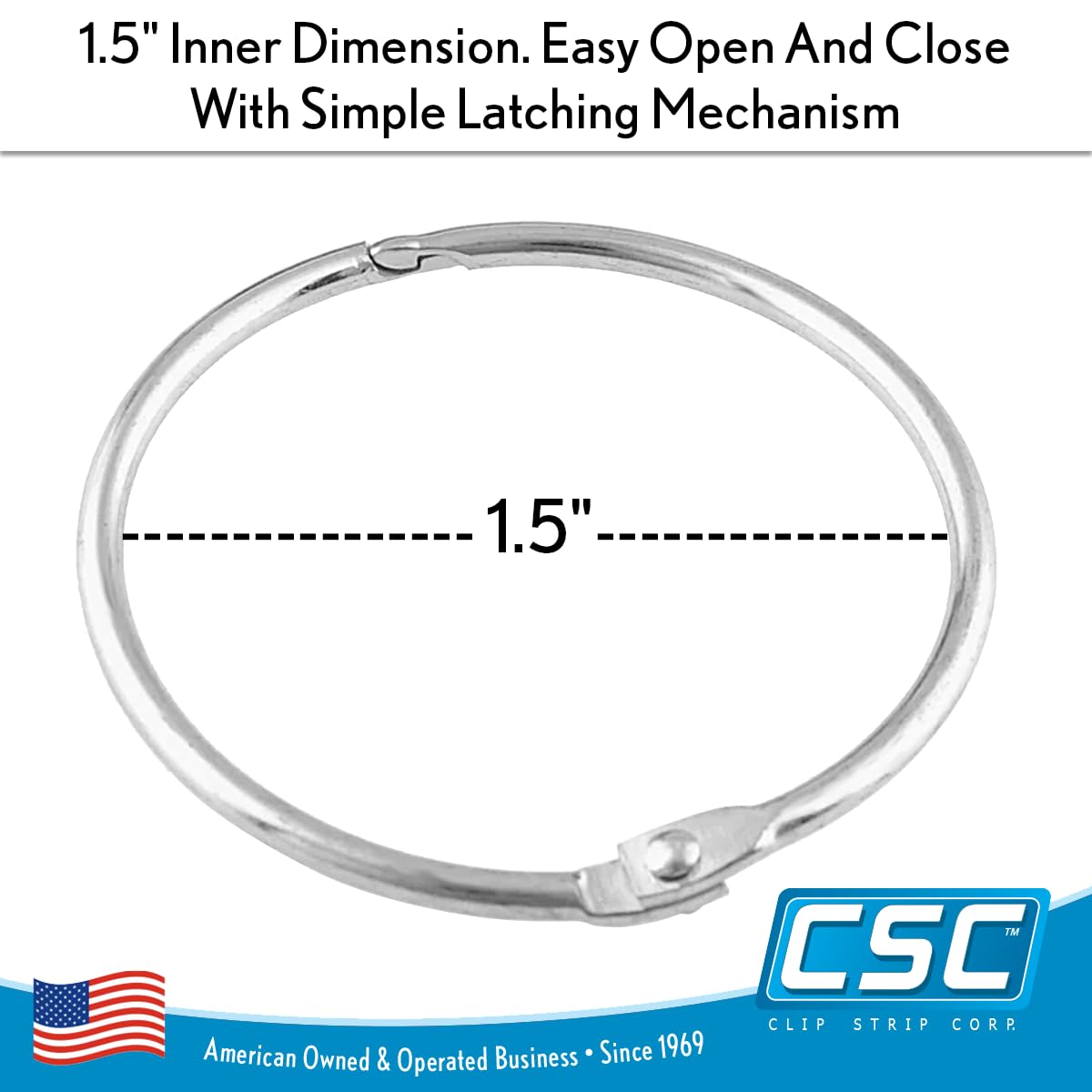 100 Pack 1.5 Inch Nickel-Plated Steel Binder Rings - Loose Leaf Book Snap Rings for Document Organization, Key Chains & DIY Projects - Perfect for Office, School, Crafting & Shower Curtain Hooks