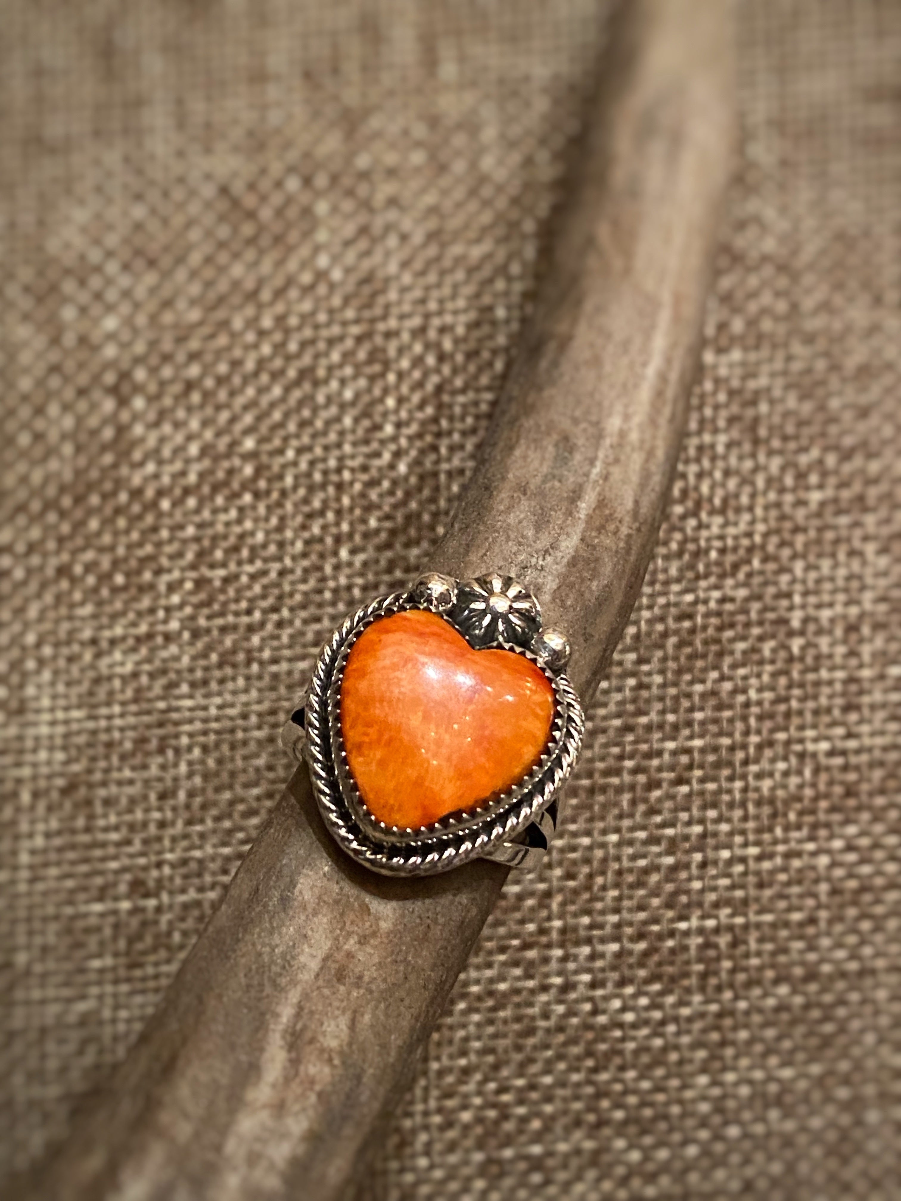 Spiny Oyster Shell Heart Ring - Handmade Sterling Silver Jewelry for Women - Perfect for Valentine's Day Gifts & Boho Fashion Accessories