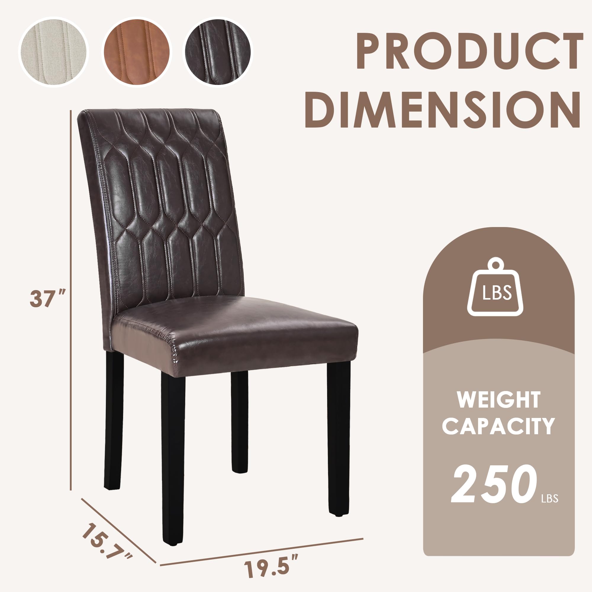 VECELO Set of 6 Modern Upholstered Dining Chairs with PU Leather & Solid Wood Legs - Comfortable Kitchen & Living Room Furniture for Family Gatherings, Dinner Parties & Coffee Time