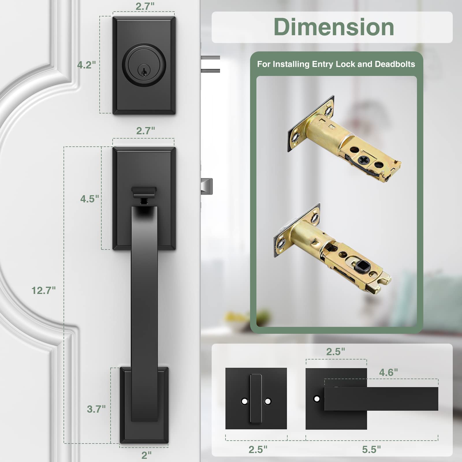 **Heavy Duty 12.7in Front Door Lock Set with Deadbolt - Reversible Entry Handles & Lever Handle for Enhanced Home Security (Ideal for Front Doors, Back Doors & Rental Properties)**