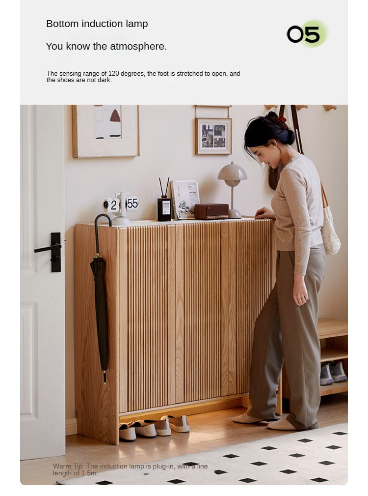 Solid Oak Wood Modern Minimalist Shoe Cabinet with Rock Plate - Perfect for Entryway, Living Room, and Bedroom Storage Organization