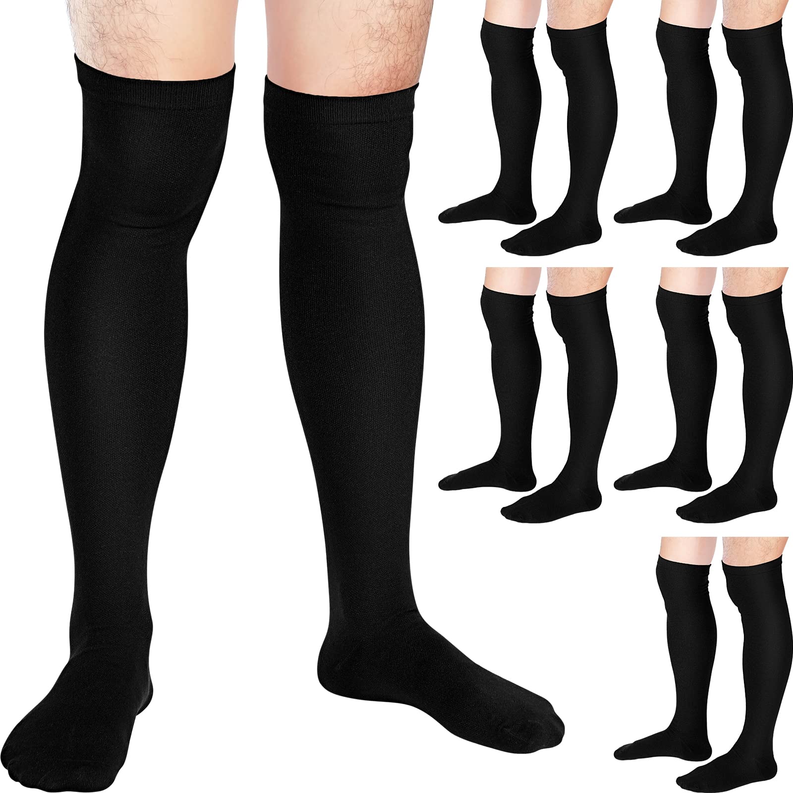 Sureio 6 Pairs Thigh High Compression Socks for Men & Women - 20-30 mmHg Knee High Support Socks with Non-Slip Grip - Ideal for Running, Travel & Varicose Vein Relief