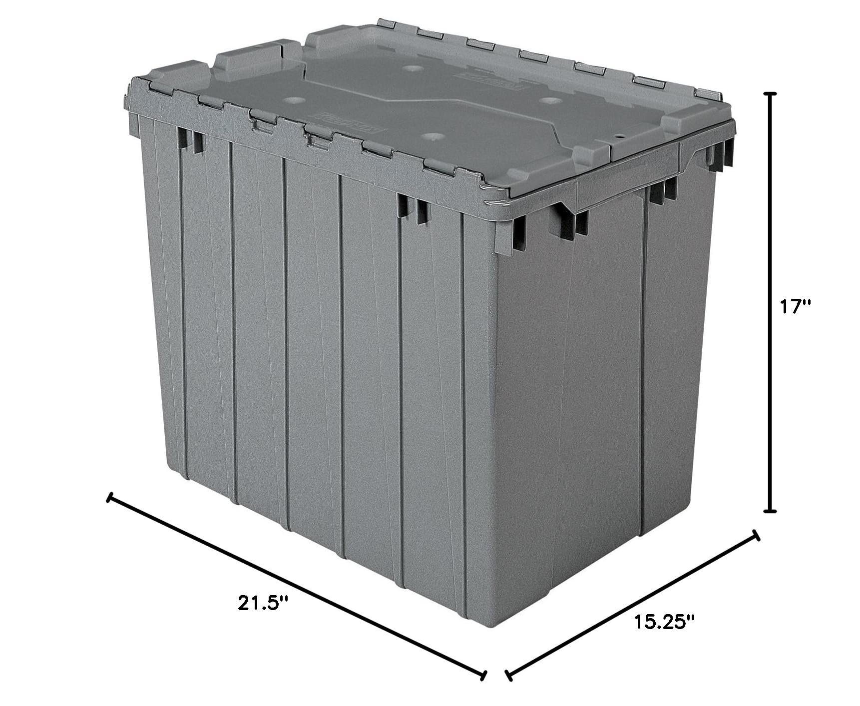 Akro-Mils 39170 Heavy Duty Plastic Storage Tote with Hinged Lid - 21x15x17 Inches, Gray (3-Pack) - Industrial Organization for Tools, Parts & Home Storage