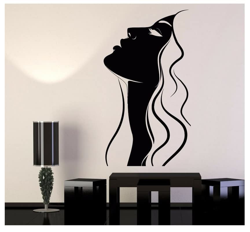 LYOMAN® Beauty Salon Vinyl Wall Decal - Elegant Long Hair Girl Sticker for Hairdresser Shop, Salon Decor, Nail Studio & Home Wall Art