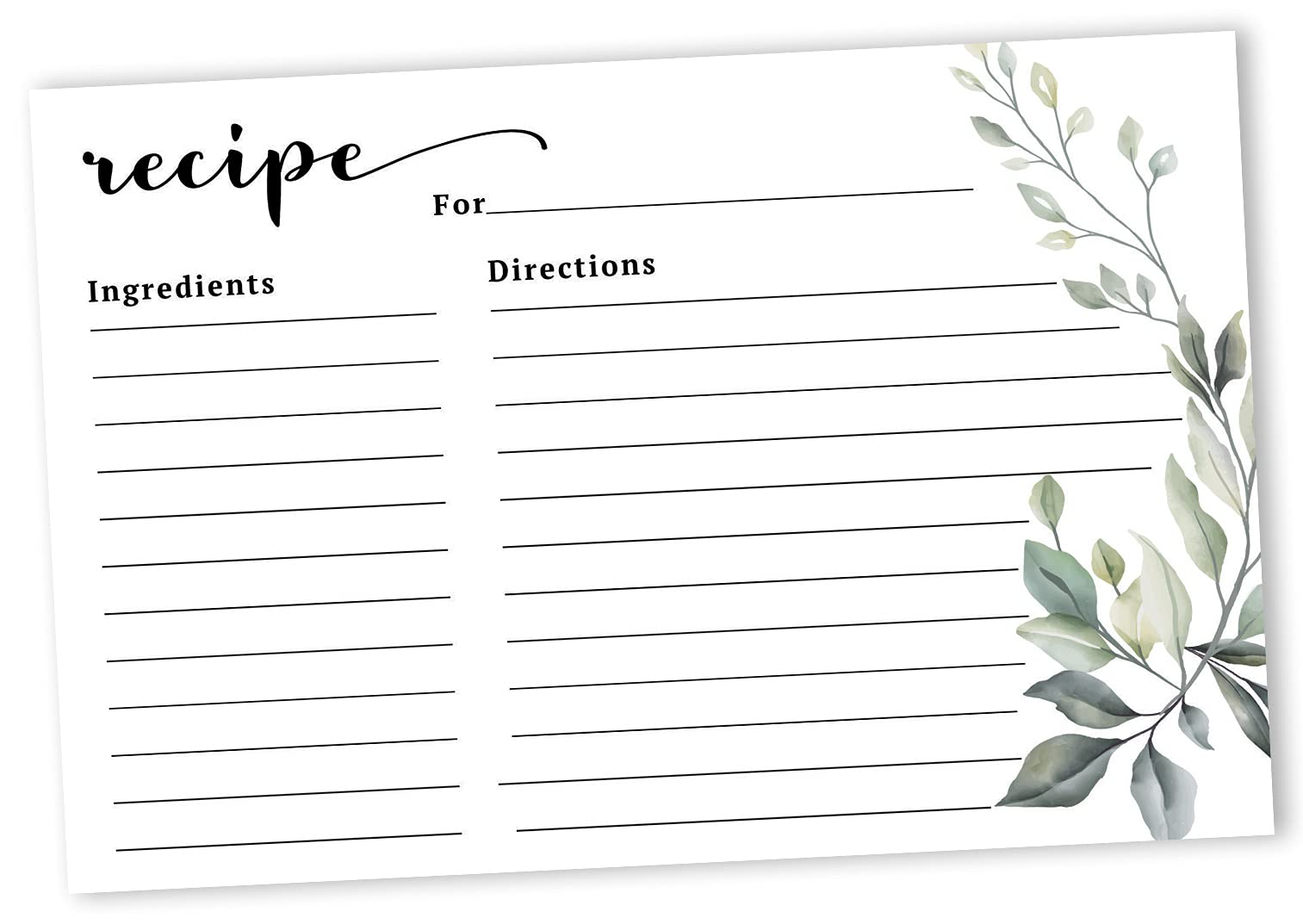 6x4 Inch Single-Sided Recipe Cards with White Greenery Design - 50 Pack for Wedding, Bridal Shower & Baby Shower - Perfect for Handwritten Recipes, Gift Giving & Party Favors