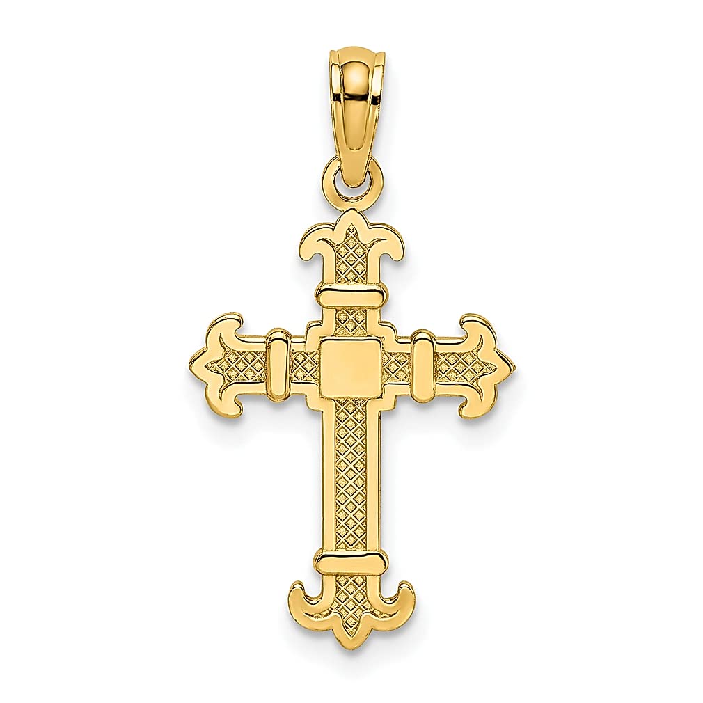 14K Yellow Gold Square Fleur De Lis Cross Pendant Necklace - Religious Jewelry for Women - Perfect Gift for Her - Ideal for Church, Weddings & Special Occasions