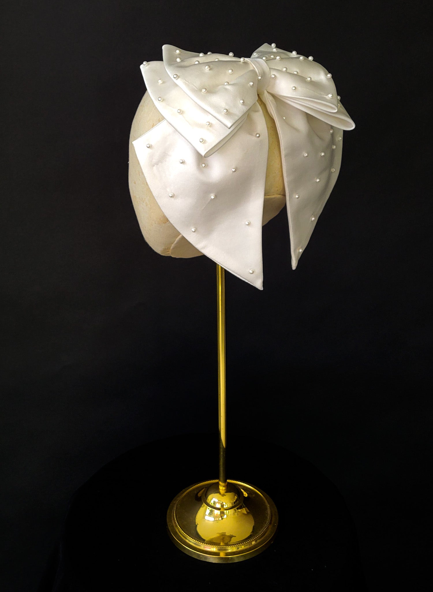 Elegant Pearl Adorned Silk Double Bow Hair Accessory - Style #2574 | Perfect for Weddings, Prom & Special Occasions