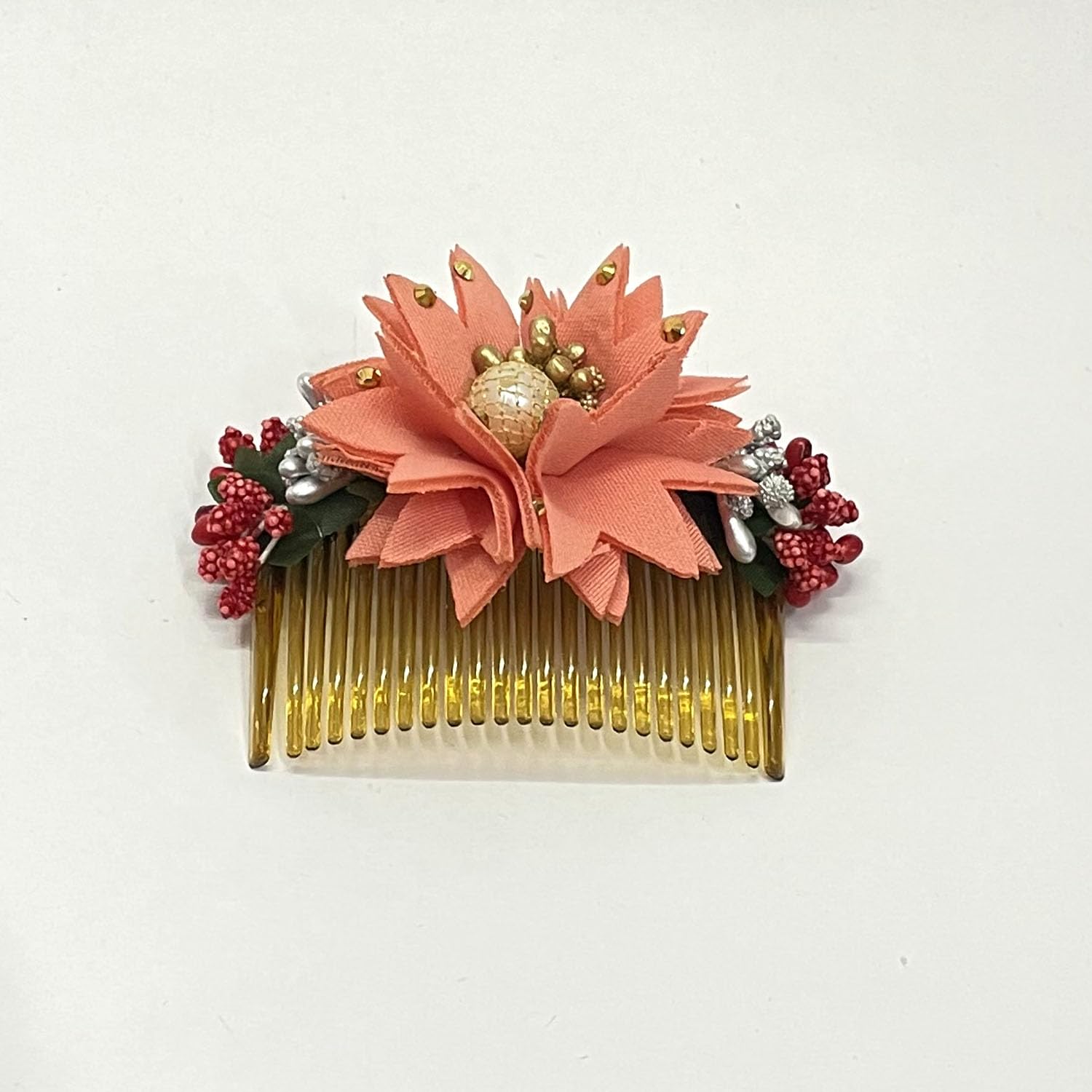 Elegant Bridal Hair Comb Clip with Peach Flower - Stylish Hair Accessories for Women, Wedding & Special Occasions | Perfect for Updos, Buns & Hairstyles