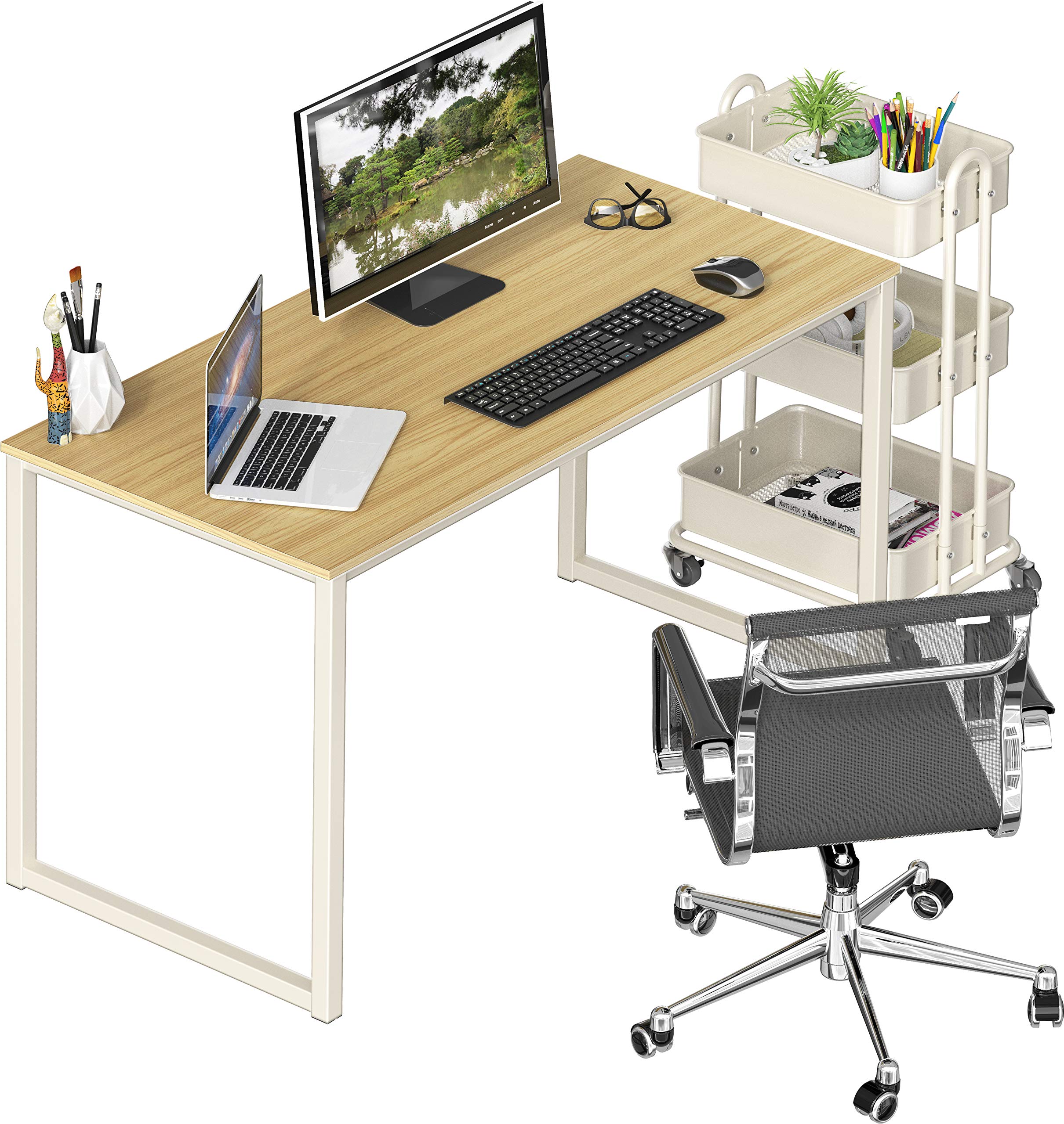 SHW Mission 48-Inch Home Office Computer Desk - Solid Oak Wood Writing Table for Work, Study & Gaming - Modern Workstation for Small Spaces & Home Offices