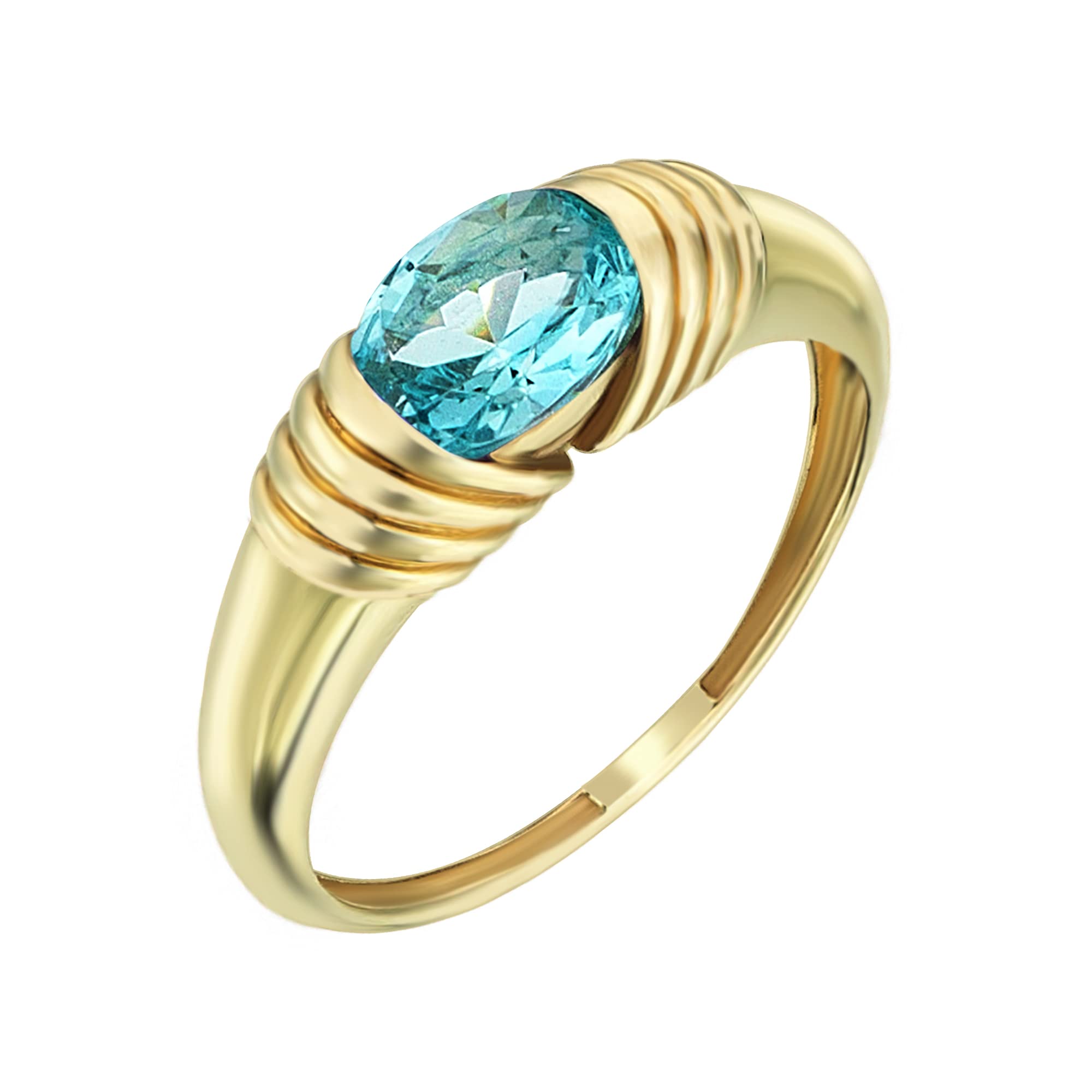 14K Solid Gold Majestic Aquamarine Ring for Women | March Birthstone Jewelry | Lab-Created Aquamarine Statement Ring | Elegant Gift for Anniversary, Birthday & Special Occasions