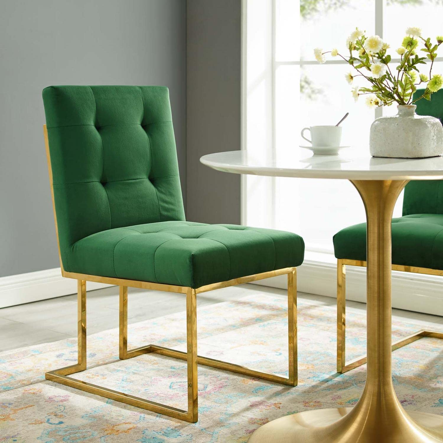 Modway Privy Performance Velvet Dining Chair - Gold Emerald with Stainless Steel Frame - Elegant Modern Kitchen & Dining Room Furniture for Home & Restaurant Use