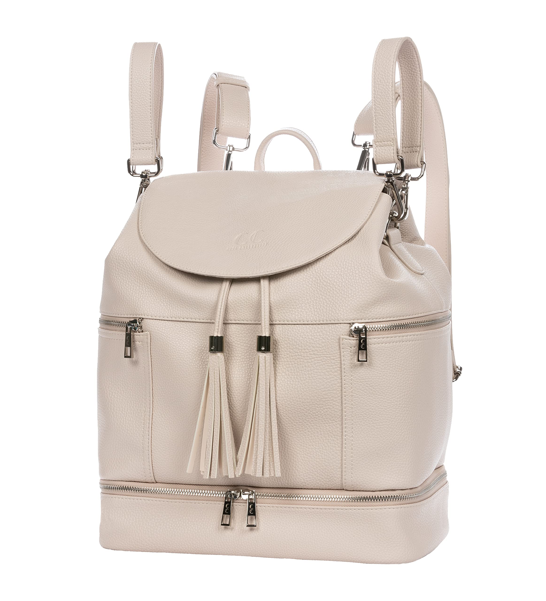 Citi Collective Journey Pearl Vegan Leather Diaper Bag Backpack - Stylish Multifunctional Travel Baby Bag with Changing Pad, Stroller Straps & Insulated Bottle Pockets | Perfect for Moms On-The-Go, Air Travel & Daily Outings with Baby
