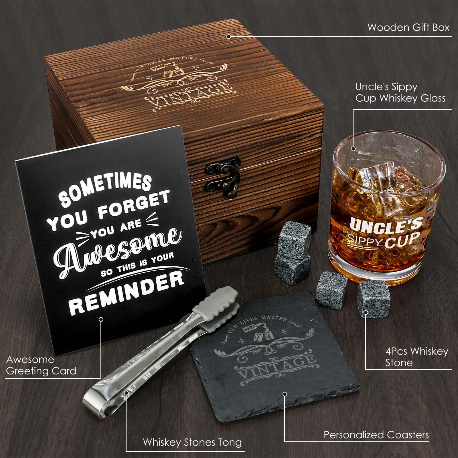 Personalized Whiskey Gift Set for Uncle - Engraved Uncle Sippy Cup, Fun & Unique Uncle Gifts for Christmas, Birthday, Father's Day - Perfect for Whiskey Lovers & Fun Uncles (Funcle Gifts from Niece/Nephew)
