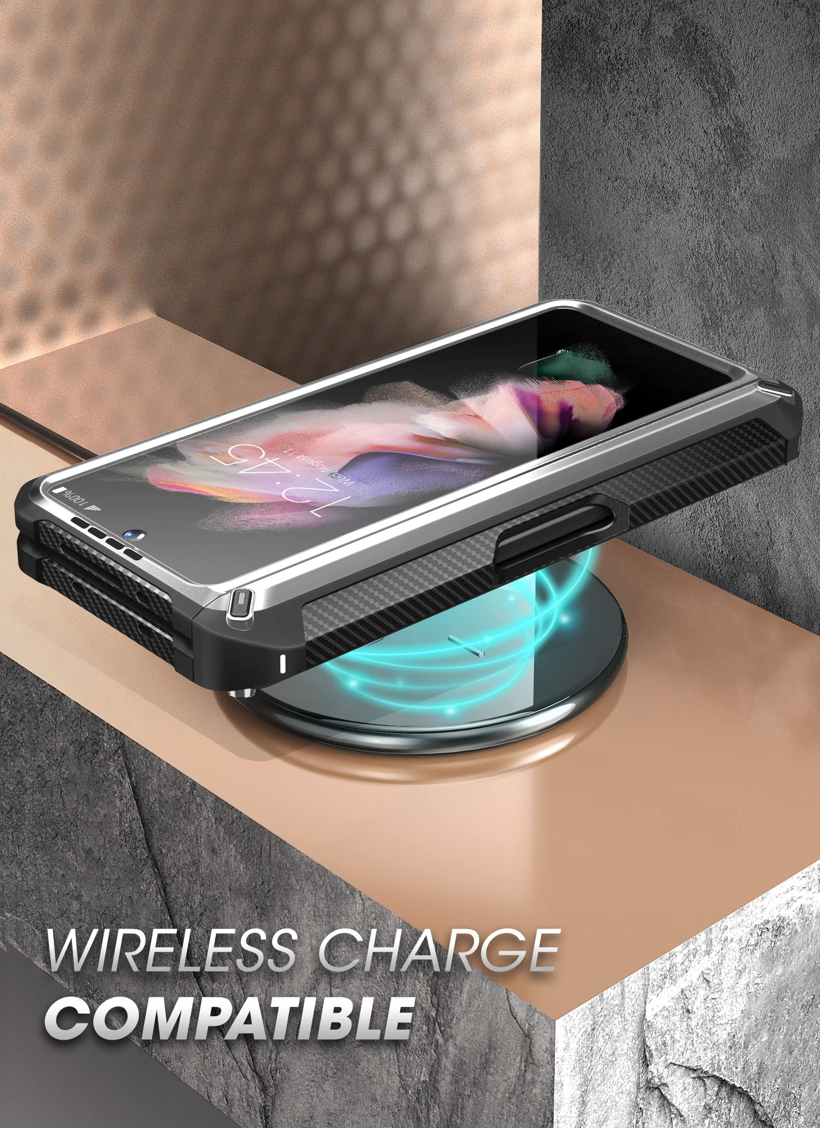 SUPCASE Unicorn Beetle Pro Case for Samsung Galaxy Z Fold 3 with S Pen Holder - Built-in Screen Protector & Kickstand | Military-Grade Protection | Heavy Duty Shockproof Phone Cover (Silver) - Perfect for Work, Travel & Outdoor Activities