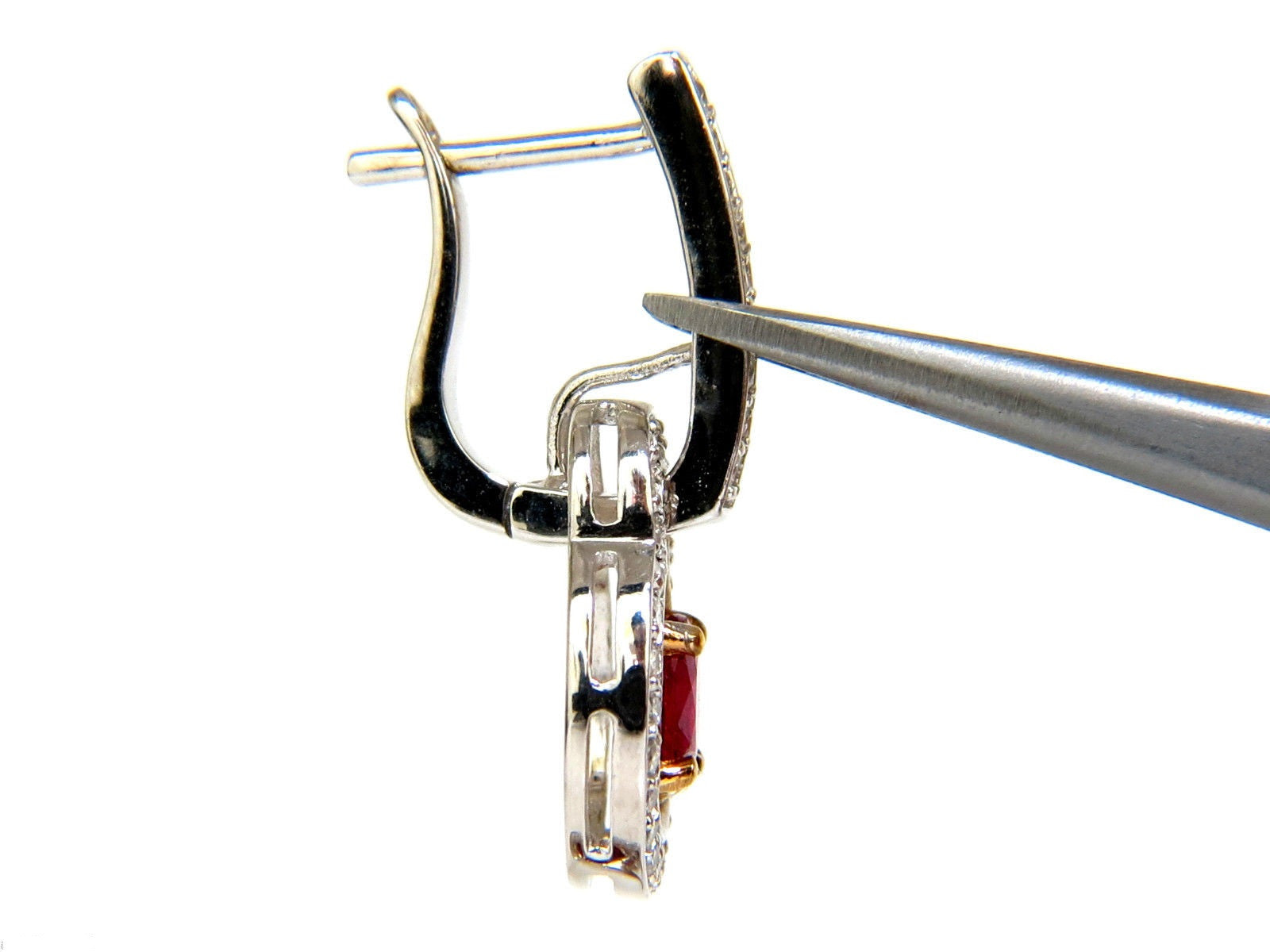 2.40CT Natural Fine Gem Red Ruby Diamond Dangle Hoop Earrings in 14KT Gold - Elegant Jewelry for Women, Perfect for Parties, Weddings & Special Occasions