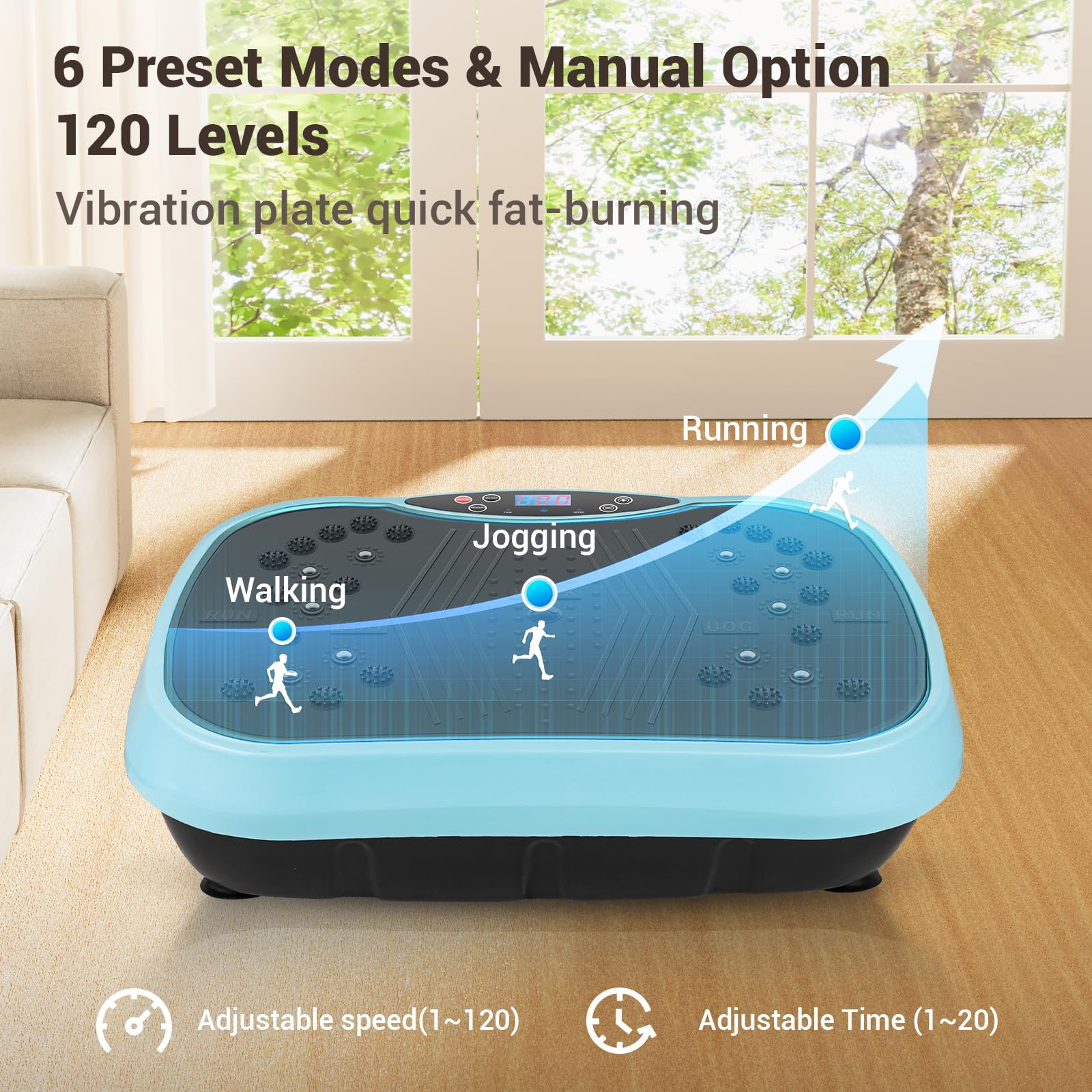 Vibration Plate Exercise Machine - 330lbs Capacity, 6 Preset Modes & 120 Speed Levels for Lymphatic Drainage, Weight Loss & Toning - Includes Loop Belt - Perfect for Home Gym, Physical Therapy & Fitness Training