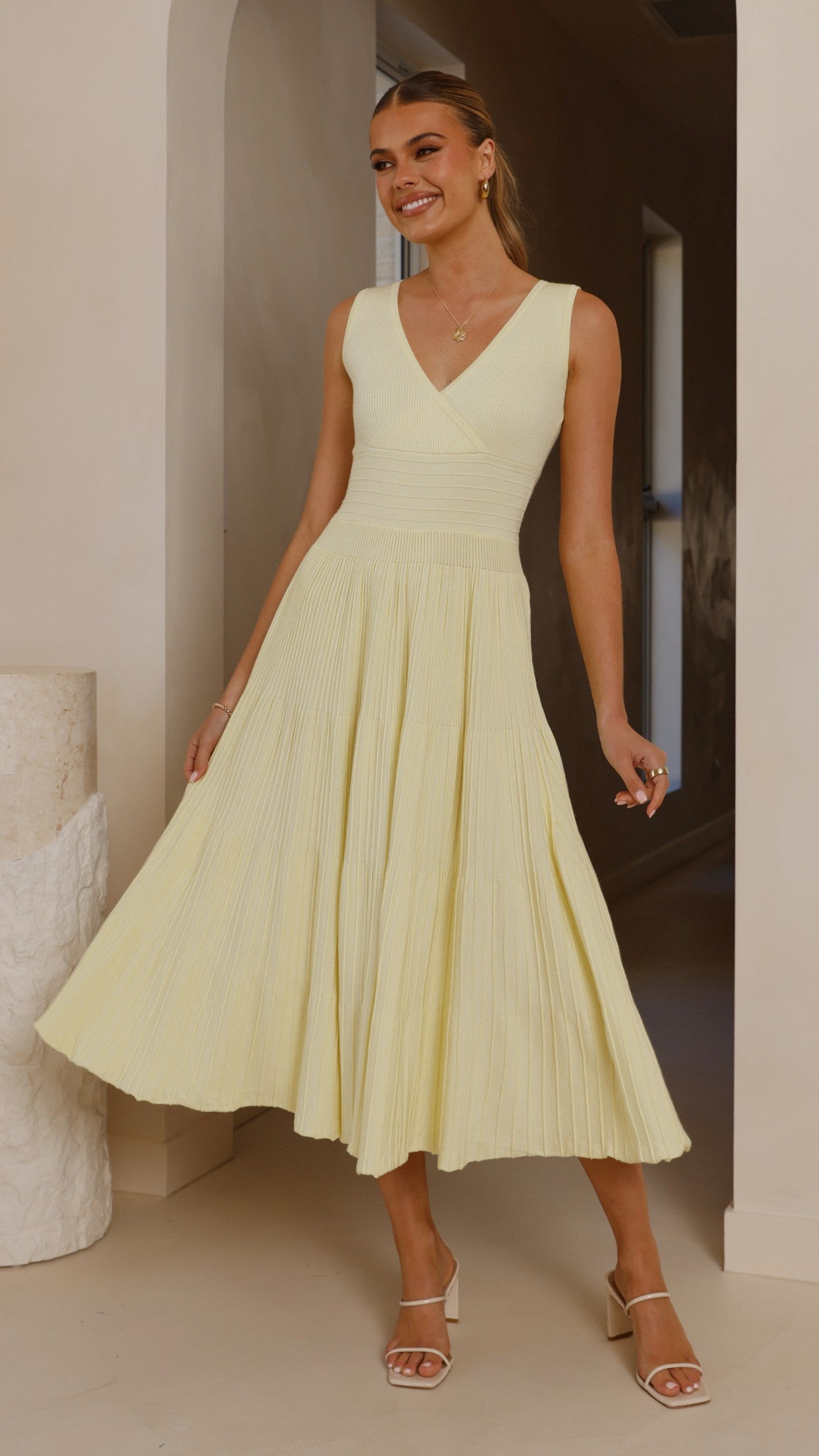 Jayde Knit Dress for Women - Soft & Comfortable Yellow Knitted Dress for Casual Wear, Office, and Date Night