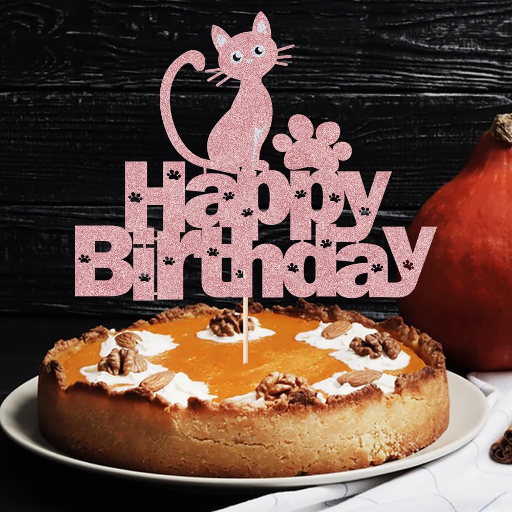 Happy Birthday Cake Topper - Sleyberoy Cat & Animal Theme for Baby Shower, Birthday Party Supplies for Boys & Girls | Perfect for Cakes, Cupcakes & Dessert Decorations