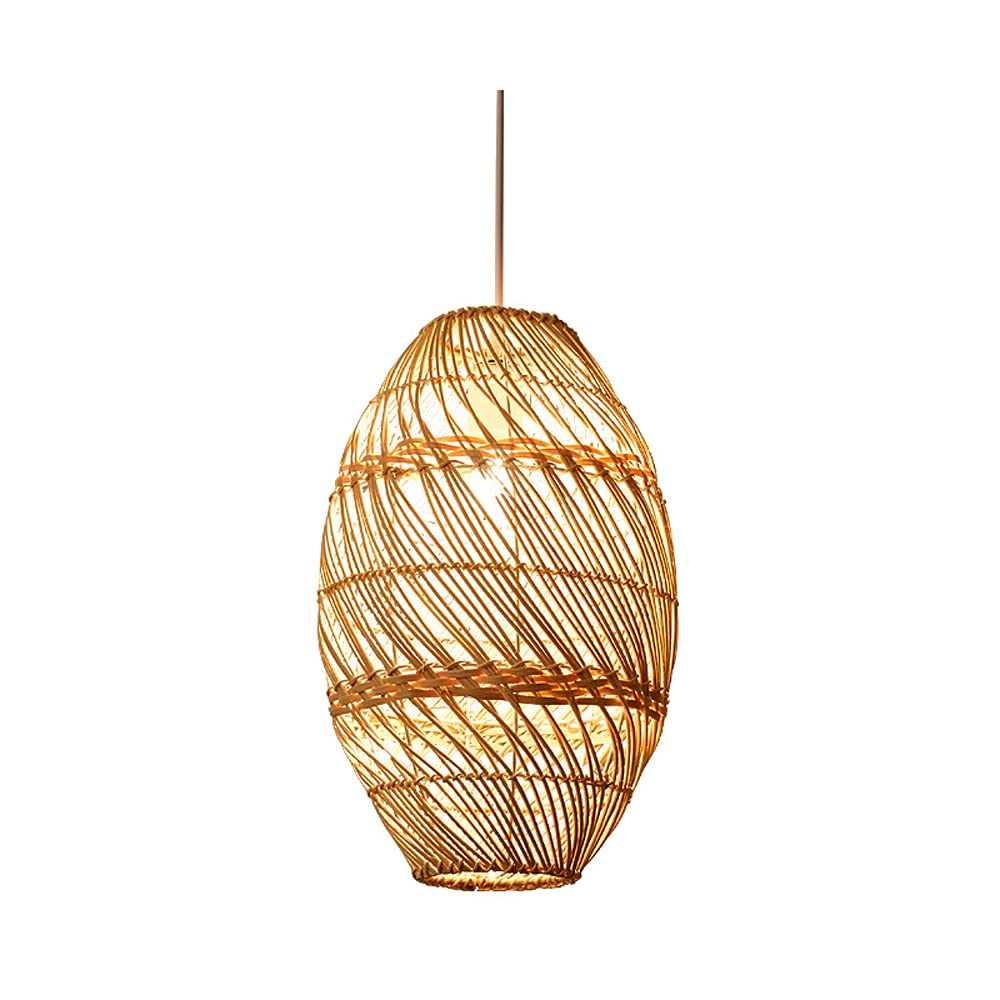 Natural Bamboo Rattan Hand-Woven Pendant Light with Shadow Effect - Adjustable E27 Chandelier for Restaurant, Tea Room, Bedroom, Living Room & Cafe (39cm) | Eco-Friendly Boho Decor for Cozy Ambiance