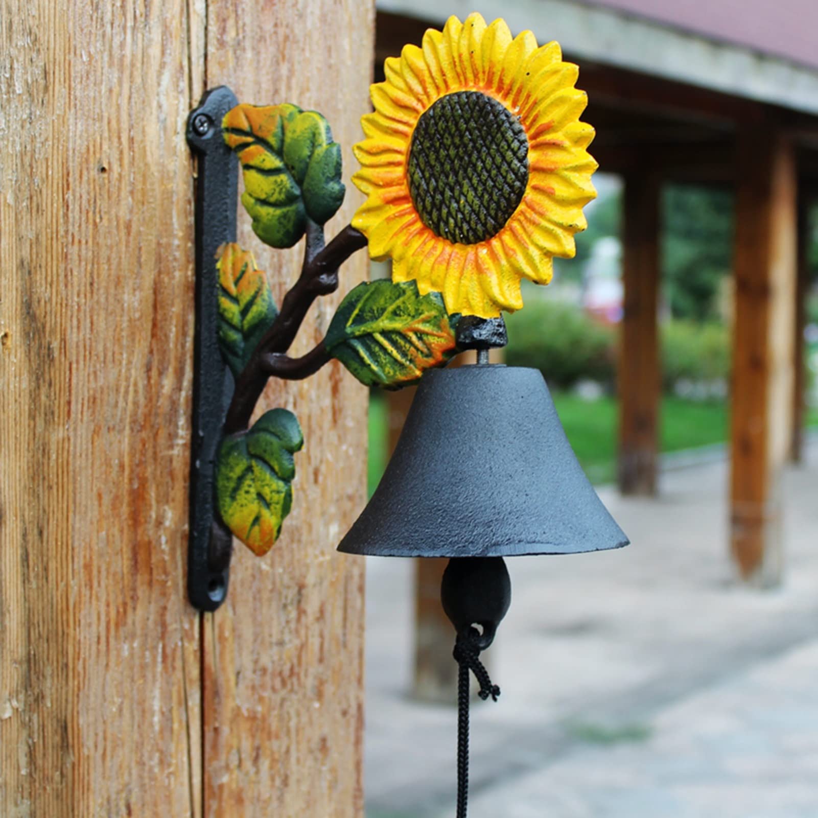 Hand-Painted Sunflower Decorative Hand Bell - Vintage Farmhouse Wall Hanging Door Chime for Patio, Courtyard, Villa & Restaurant - Perfect for Outdoor Decor, Rustic Weddings & Country-Style Home Décor