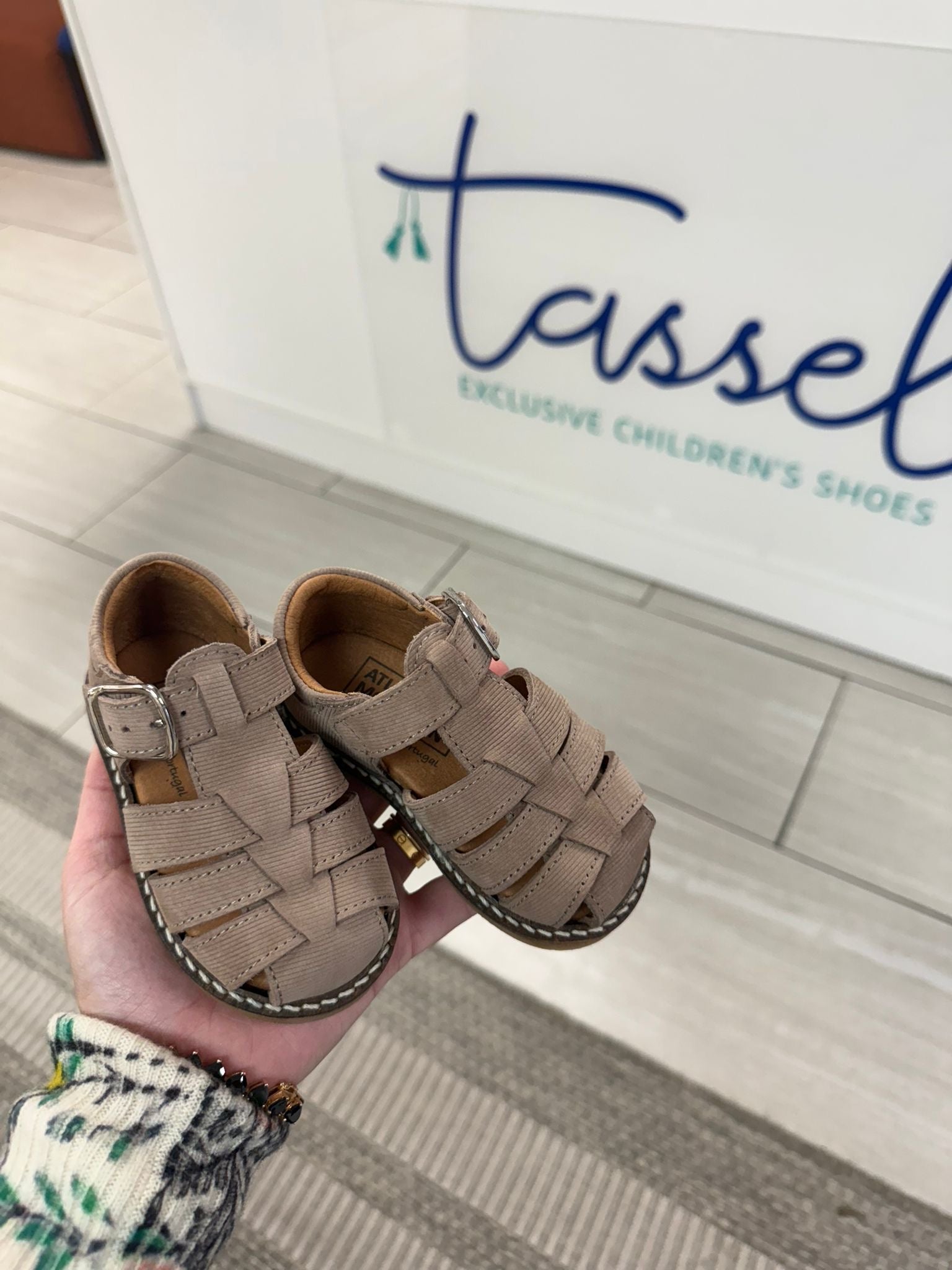 Atlanta Moccasin Taupe Textured Fisherman Baby Sandals - Soft Leather First Walkers for Toddlers, Perfect for Beach, Park & Summer Outings