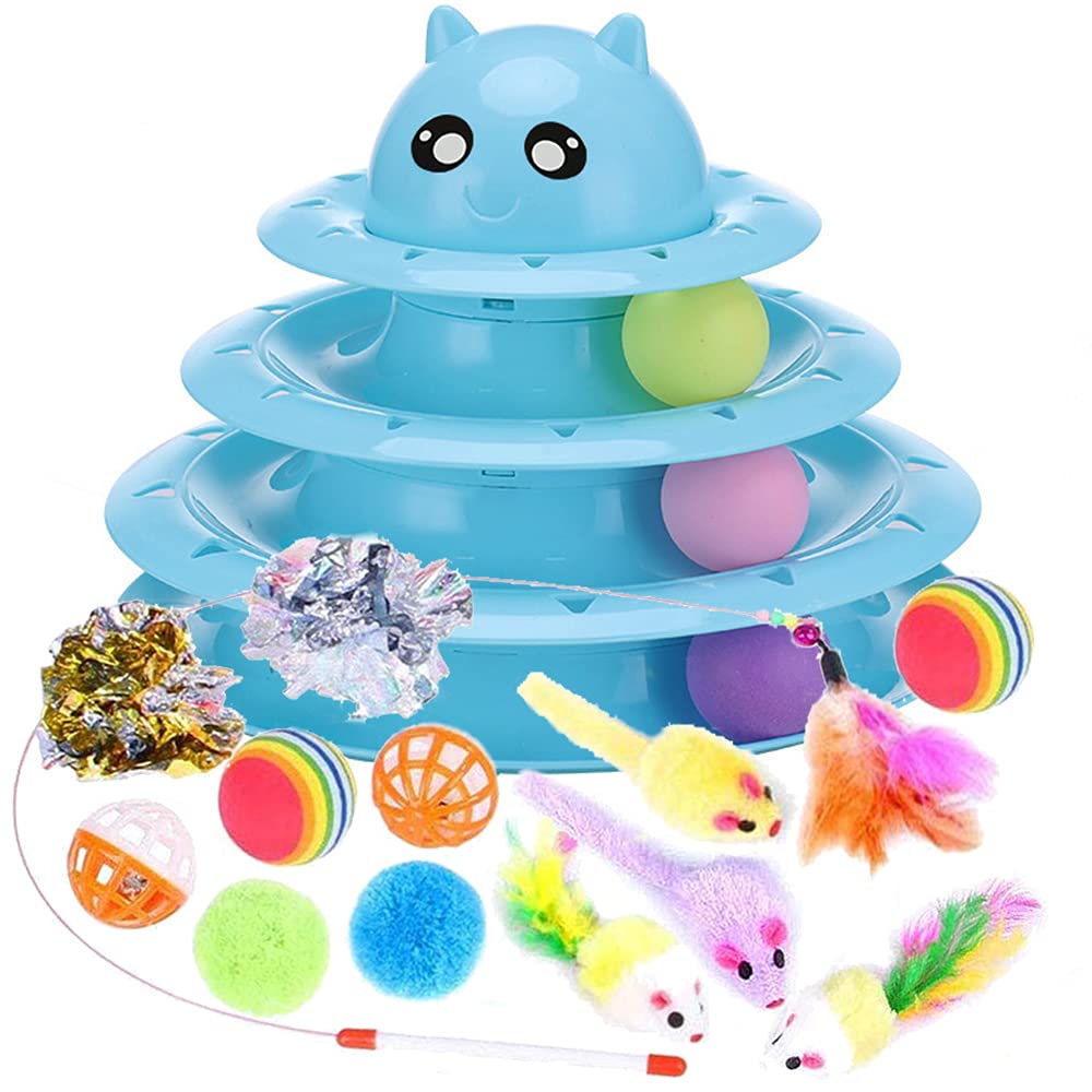 Speedy Panther 14-Pack Interactive Cat Toys for Indoor Cats & Kittens - Fun Roller Exerciser, 3-Level Teaser Balls & Feather Wand - Perfect for Playtime, Exercise & Bonding with Your Feline Friend