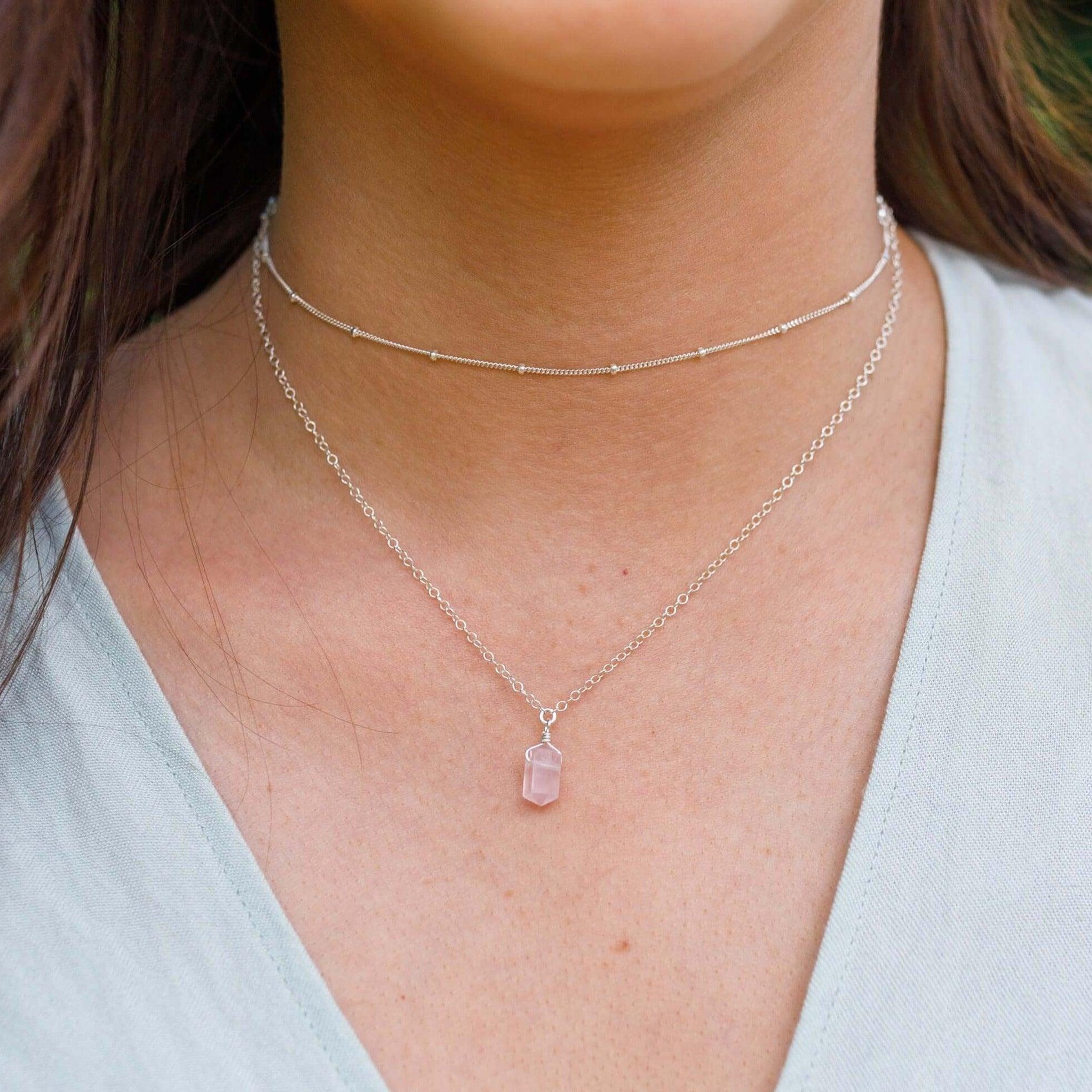 Rose Quartz Double Terminated Crystal Choker Necklace - Healing Stone Layered Chain Jewelry for Women, Gift for Her, Spiritual Energy & Chakra Balancing | Perfect for Meditation, Yoga & Boho Fashion