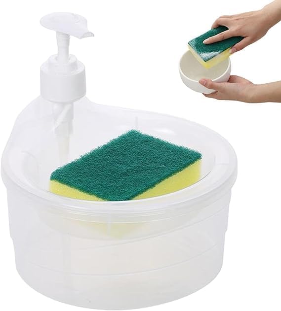 SHUTTLE ART 2-in-1 Kitchen Soap Dispenser and Sponge Holder - Multi-Color Washing Up Liquid Dispenser Pump with Sponge Storage - Perfect for Kitchen Countertop and Sink Organization - Ideal for Dishwashing, Cleaning and Home Decor