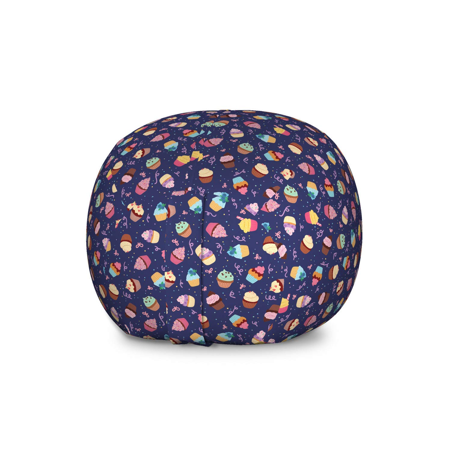 Ambesonne Dessert Storage Toy Bag Chair - Colorful Rain Pattern with Frosted Cupcakes & Bows, Large Washable Stuffed Animal Organizer for Kids Room, Playroom & Party Decor