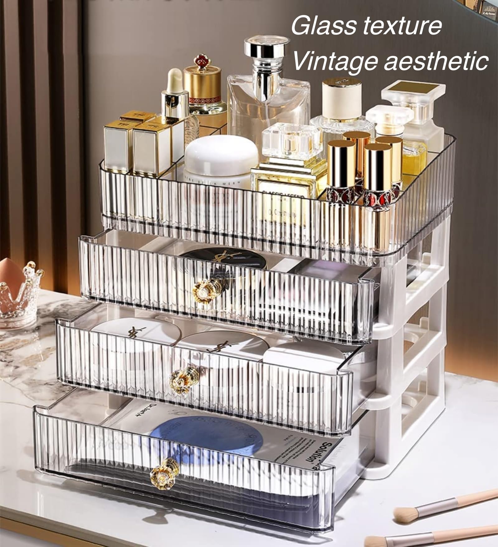 Simbuy 3-Drawer Clear Makeup Organizer - Bathroom & Vanity Storage for Cosmetics, Skincare, Perfume, Toiletries - Perfect for Desk, Dresser, Countertop Organization - Ideal for Home, Salon, and Travel Use