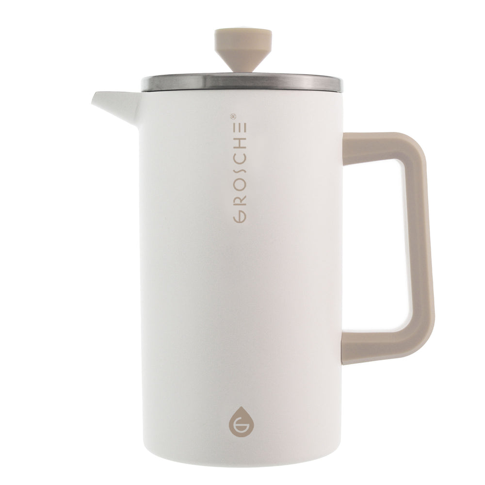 Grosche DUBLIN 34 oz / 1000mL Stainless Steel Double Wall French Press Coffee Maker - White - Perfect for Home, Office & Camping Use