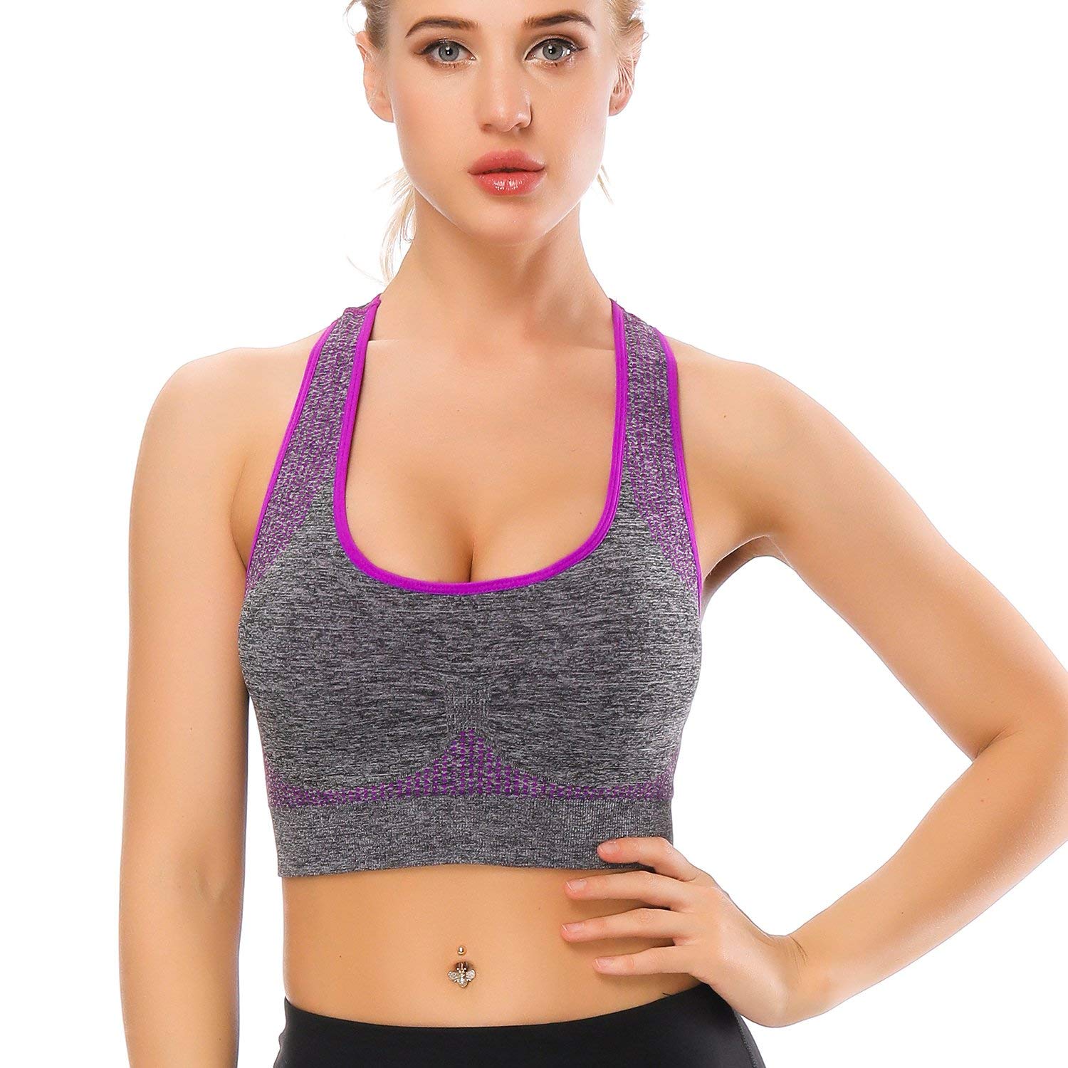 TOBWIZU Women's Medium Support Sports Bras with Pocket - Yoga, Gym & Activewear for Running, Workout & Fitness Training