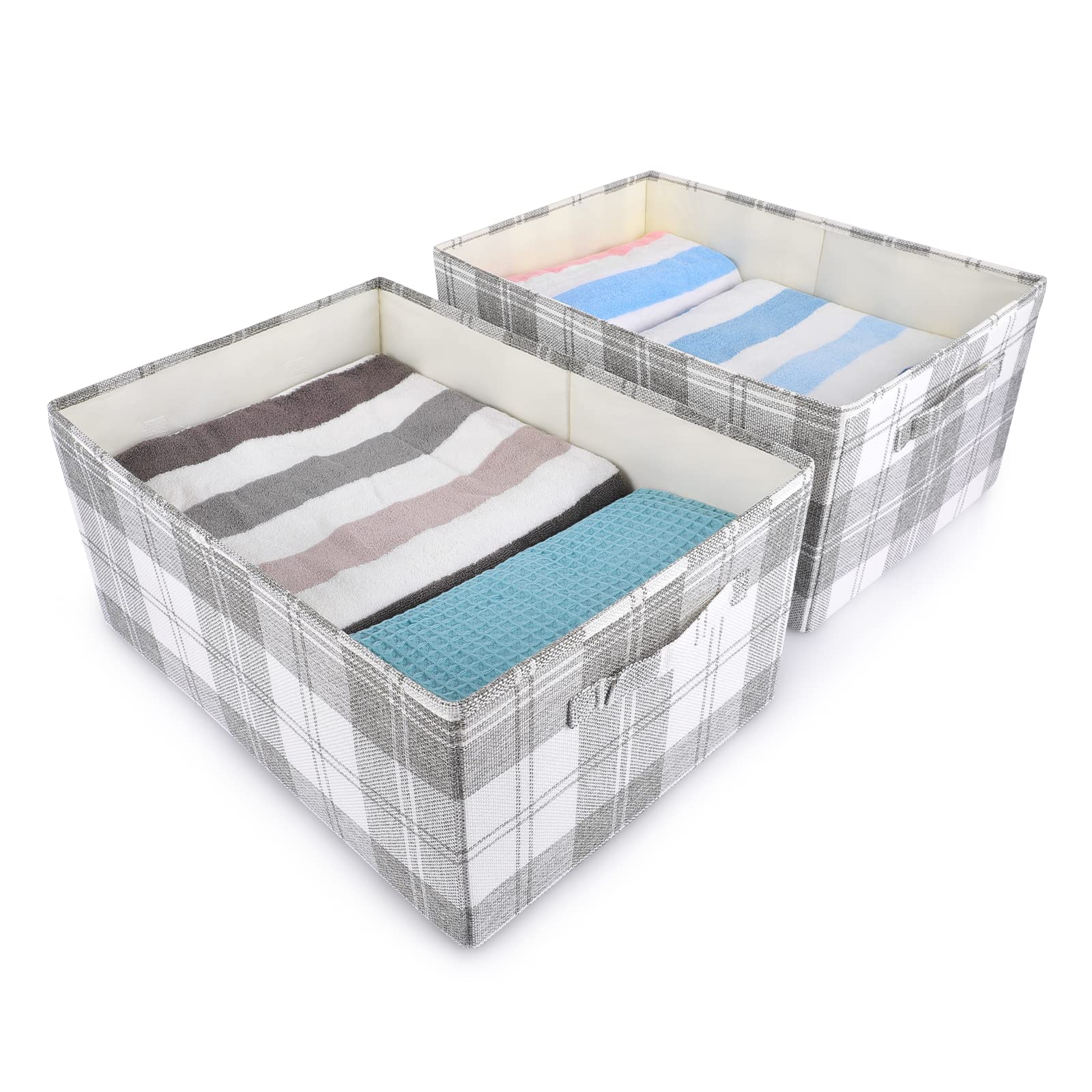 ANMINY 2-Pack Extra Large Foldable Fabric Storage Baskets with Handles - Light Gray Closet Organizer Bins for Shelves, Laundry, Clothes & Blankets | Perfect for Bedroom, Nursery & Home Organization