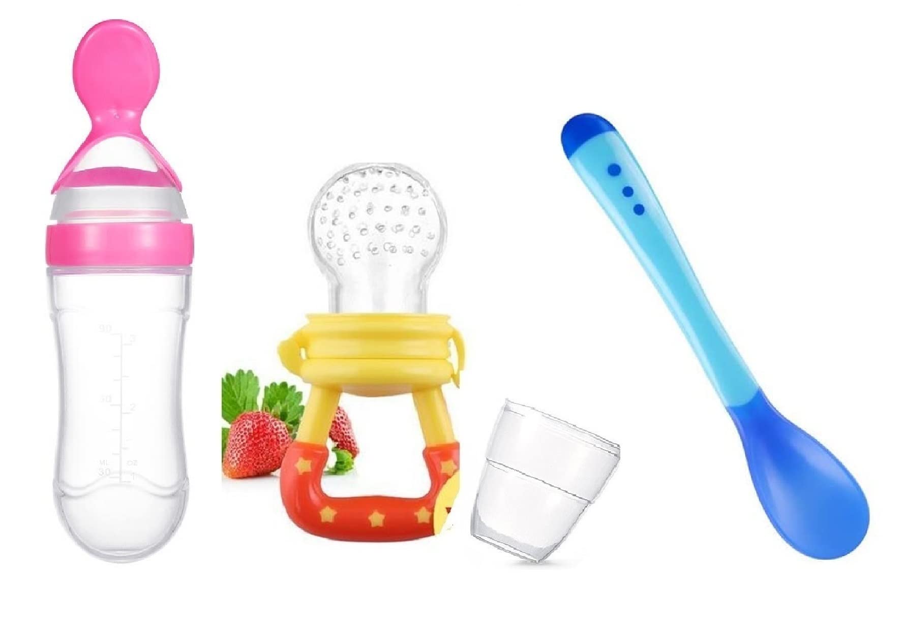 Baby Fruit Feeder & Nibbler with Silicone Tip - Safe Pacifier for Infants 6-18 Months | Heat Sensitive Spoon & 3-Pack Set | Perfect for Teething, Snacking & On-the-Go Feeding
