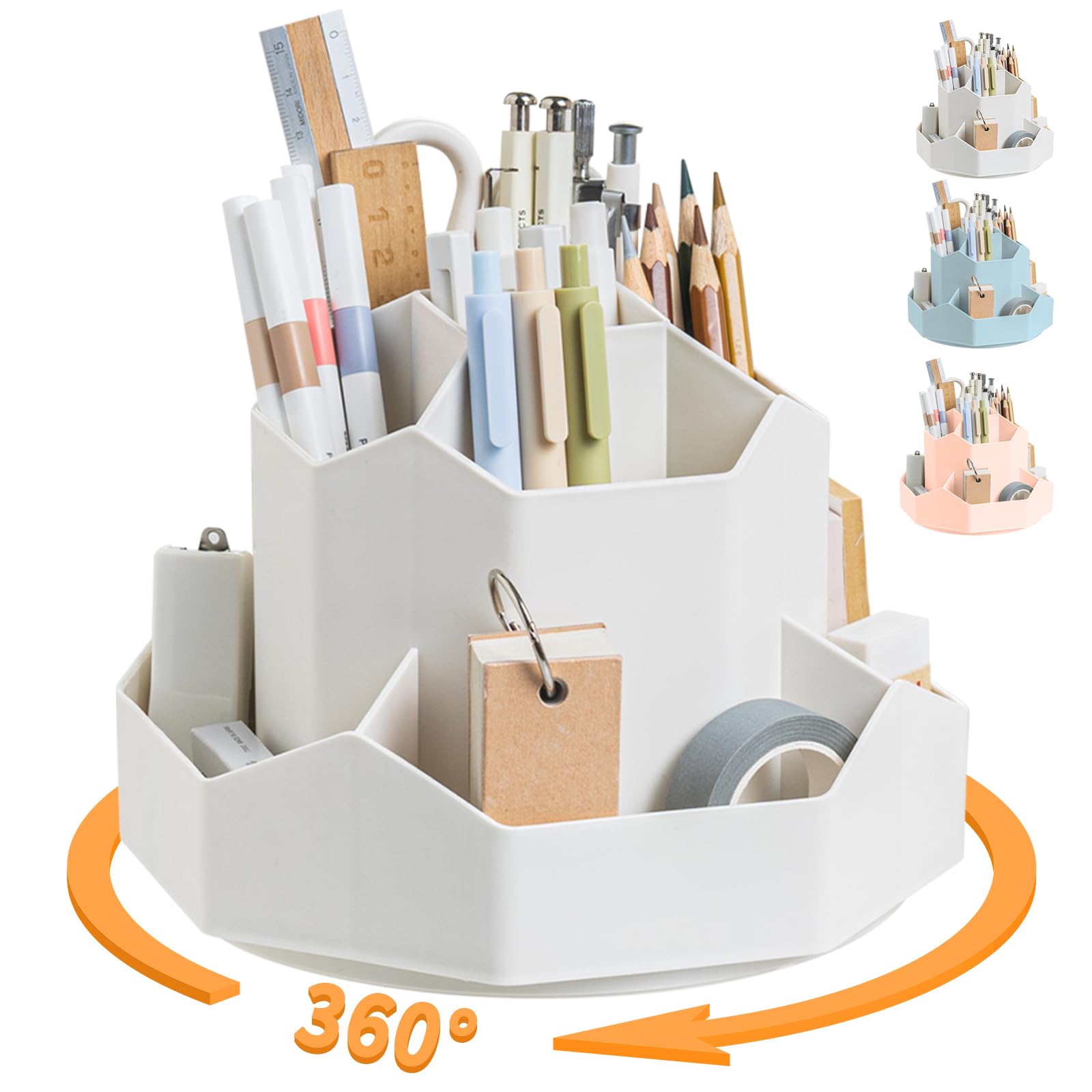 360° Rotating 9-Slot Pencil Pen Holder for Desk - Stylish White Desktop Organizer for Office, School & Home - Perfect for Organizing Pens, Markers & Stationery Supplies