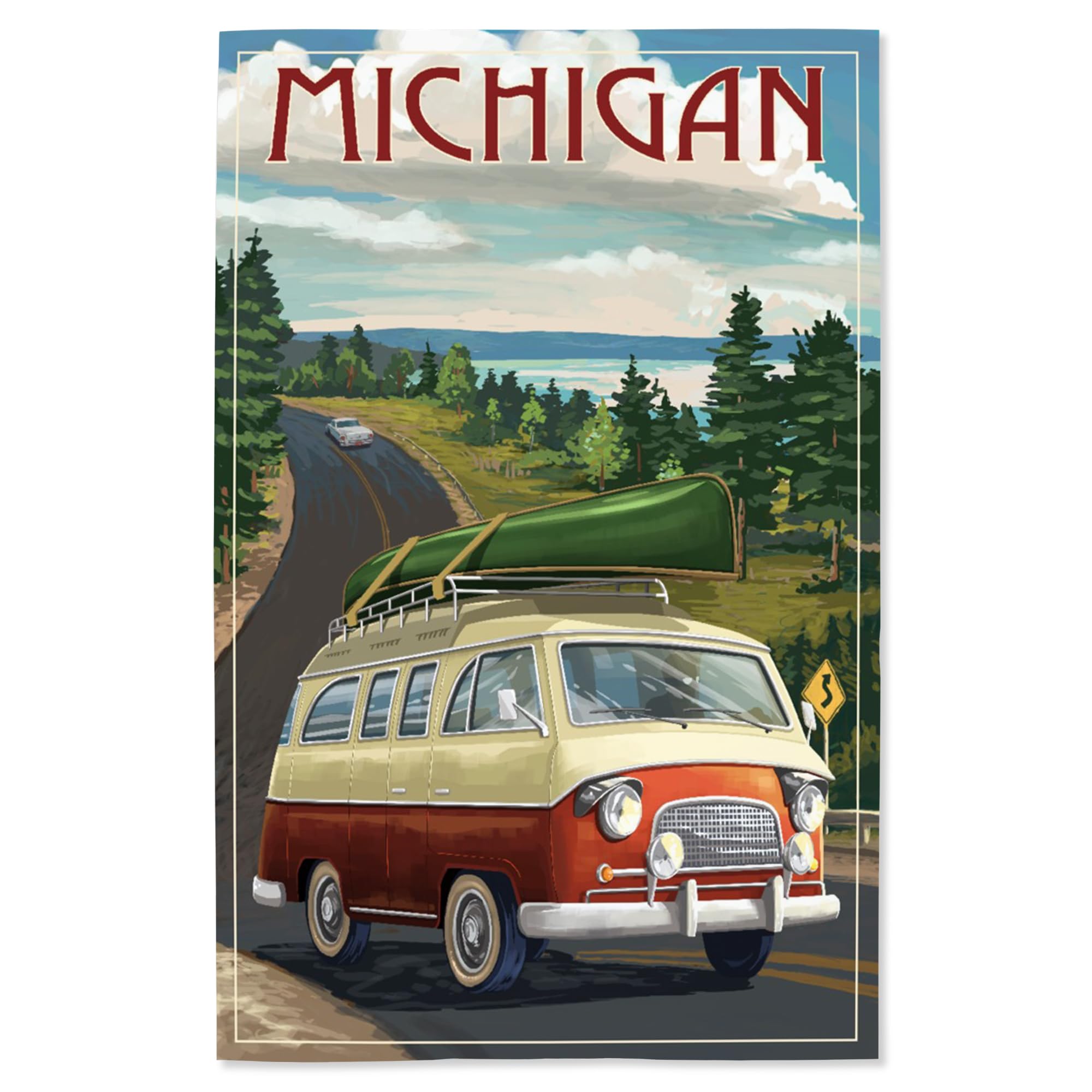 Lantern Press 16x24 Inch Giclee Print - Michigan Camper Van Wall Art - Perfect for Home Decor, Office & Cabin Aesthetic