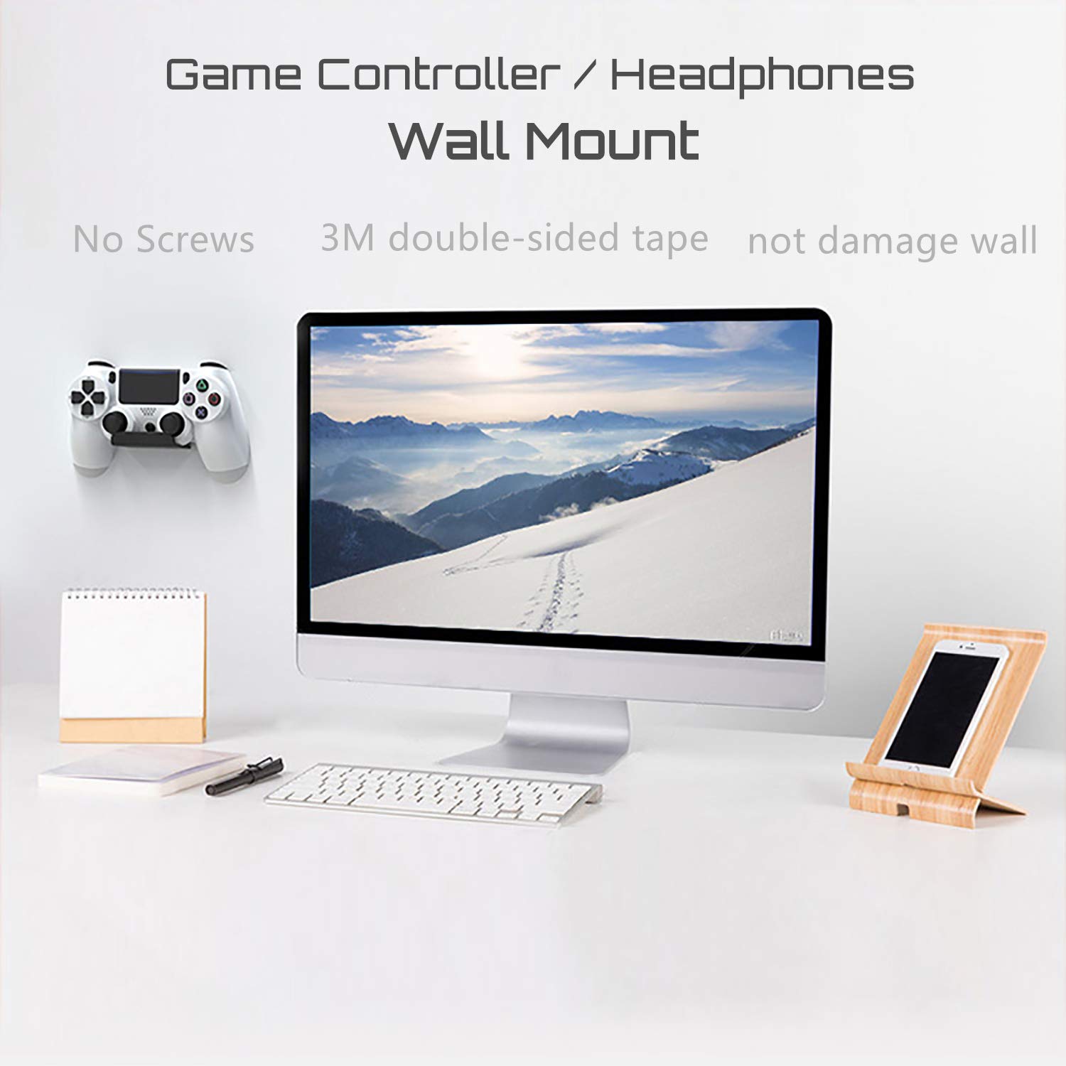 2-Pack Self-Adhesive 3M Universal Headphone/Controller Holder - No Screws Needed for Xbox One/Series S X, PS5, PS4 - Perfect for Gaming Setup & Wall Organization (White)