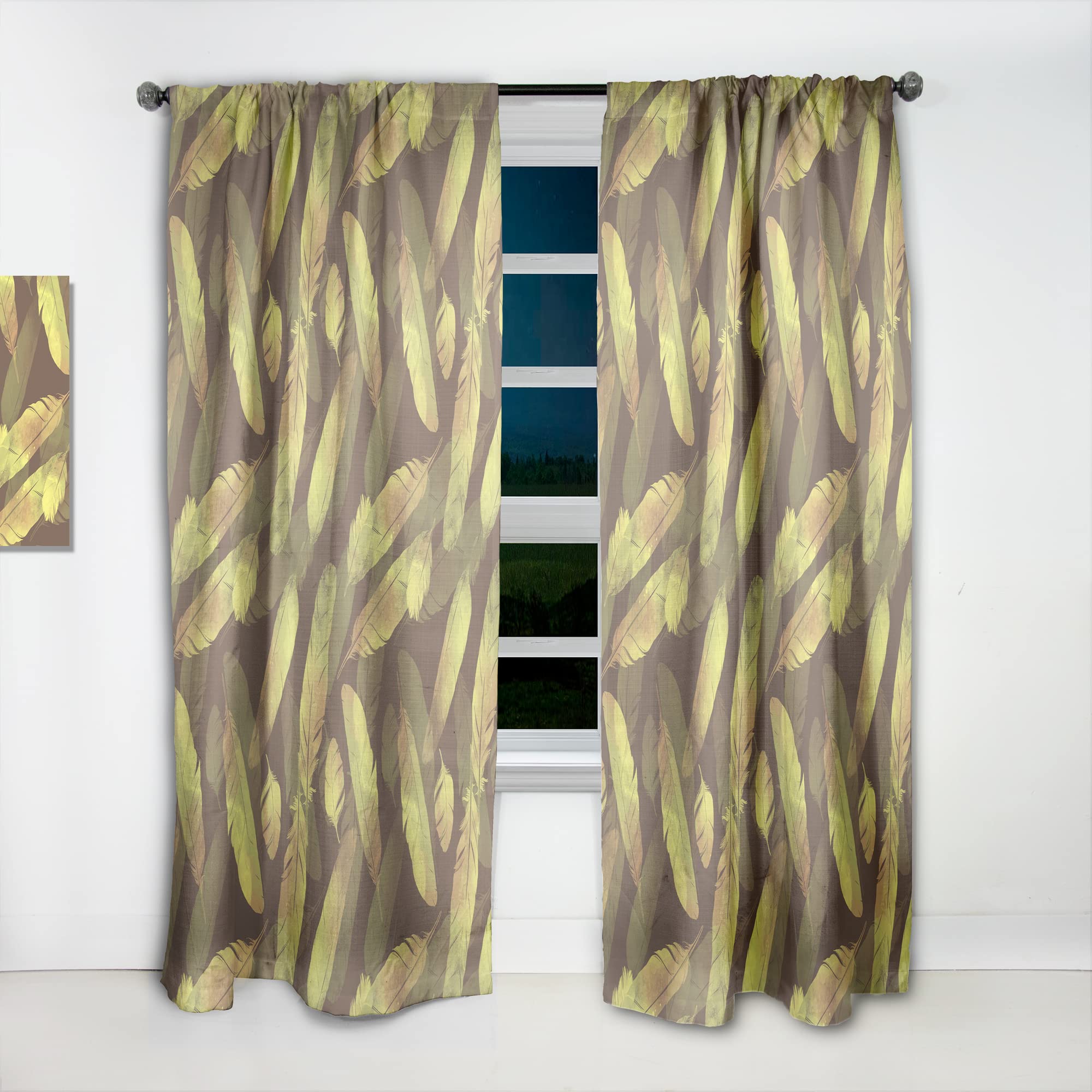 DesignQ Thermal Insulated Blackout Curtains - Bird Feathers Pattern Single Panel 52x84 Inches - Elegant Window Treatments for Bedroom & Living Room - Perfect for Privacy, Light Control & Energy Saving