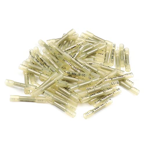 Fielect 100Pcs 29mm 10A Heat Shrink Wire Connectors - Waterproof Electrical Connectors for Marine, Automotive & Outdoor Wiring - Yellow