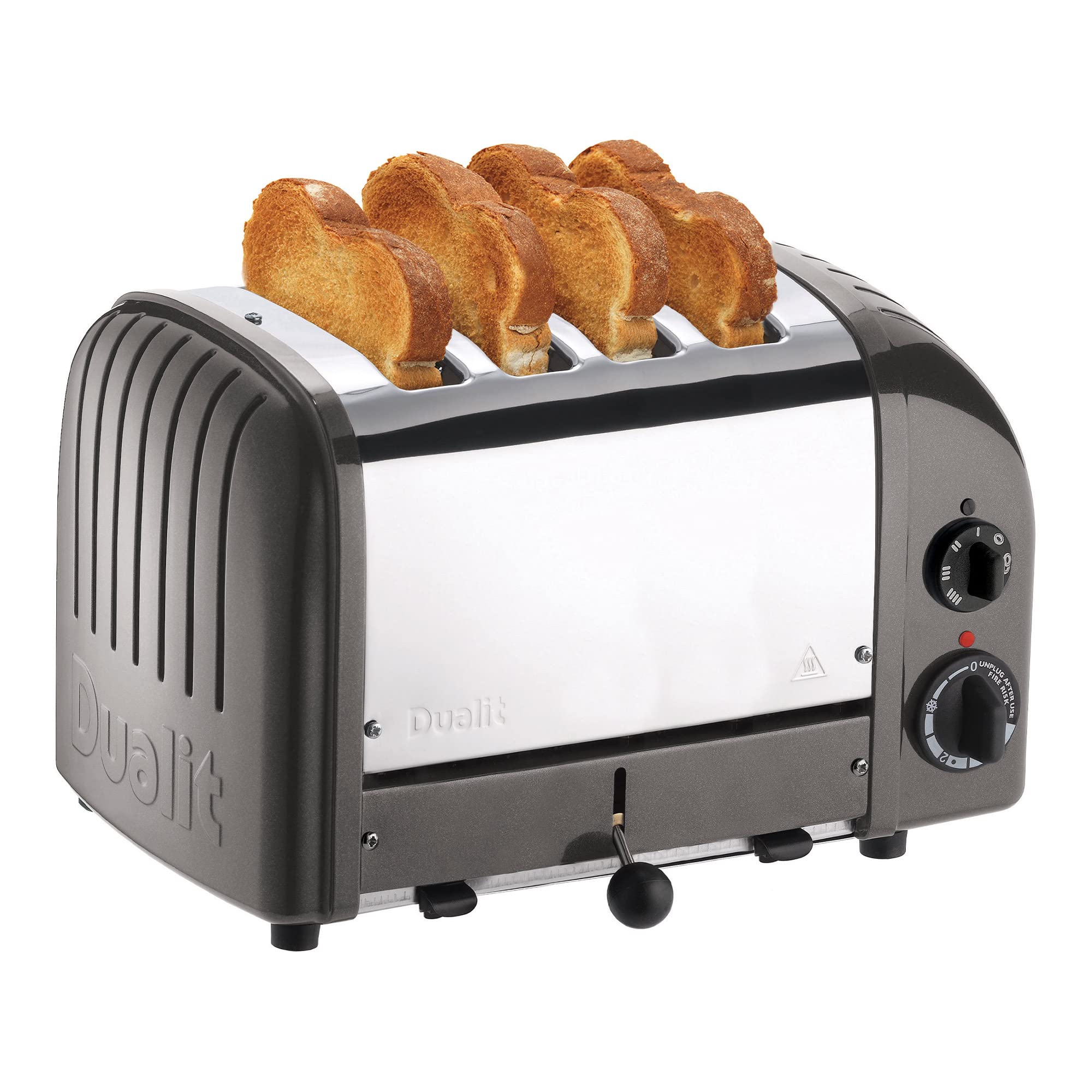 Dualit Classic 4-Slice Stainless Steel Toaster - Handcrafted in UK - ProHeat Replaceable Elements - Defrost & Reheat Function - Mechanical Timer - Perfect for Breakfast, Brunch & Kitchen Countertop Use