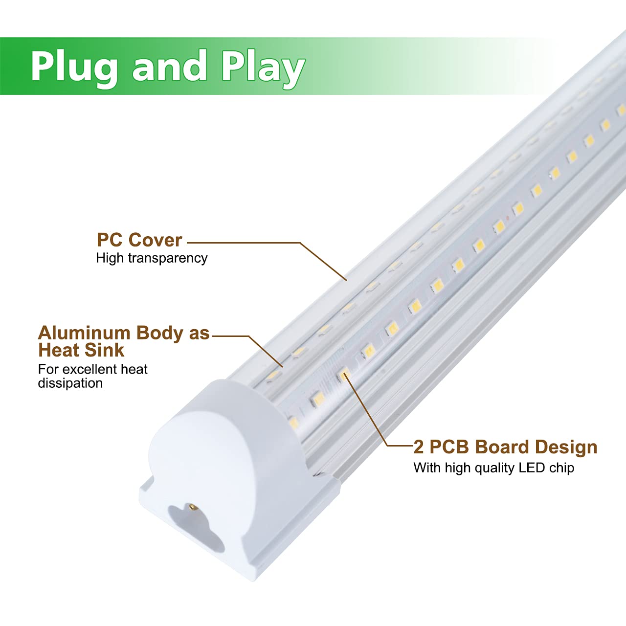 12 Pack LED Shop Light Fixture - 8FT 75W Integrated V-Shaped Tube Light, Linkable White Daylight 6000K Garage Lighting - Indoor Workshop Lights with On/Off Switch & Clear Cover - Perfect for Garages, Warehouses, and Commercial Spaces