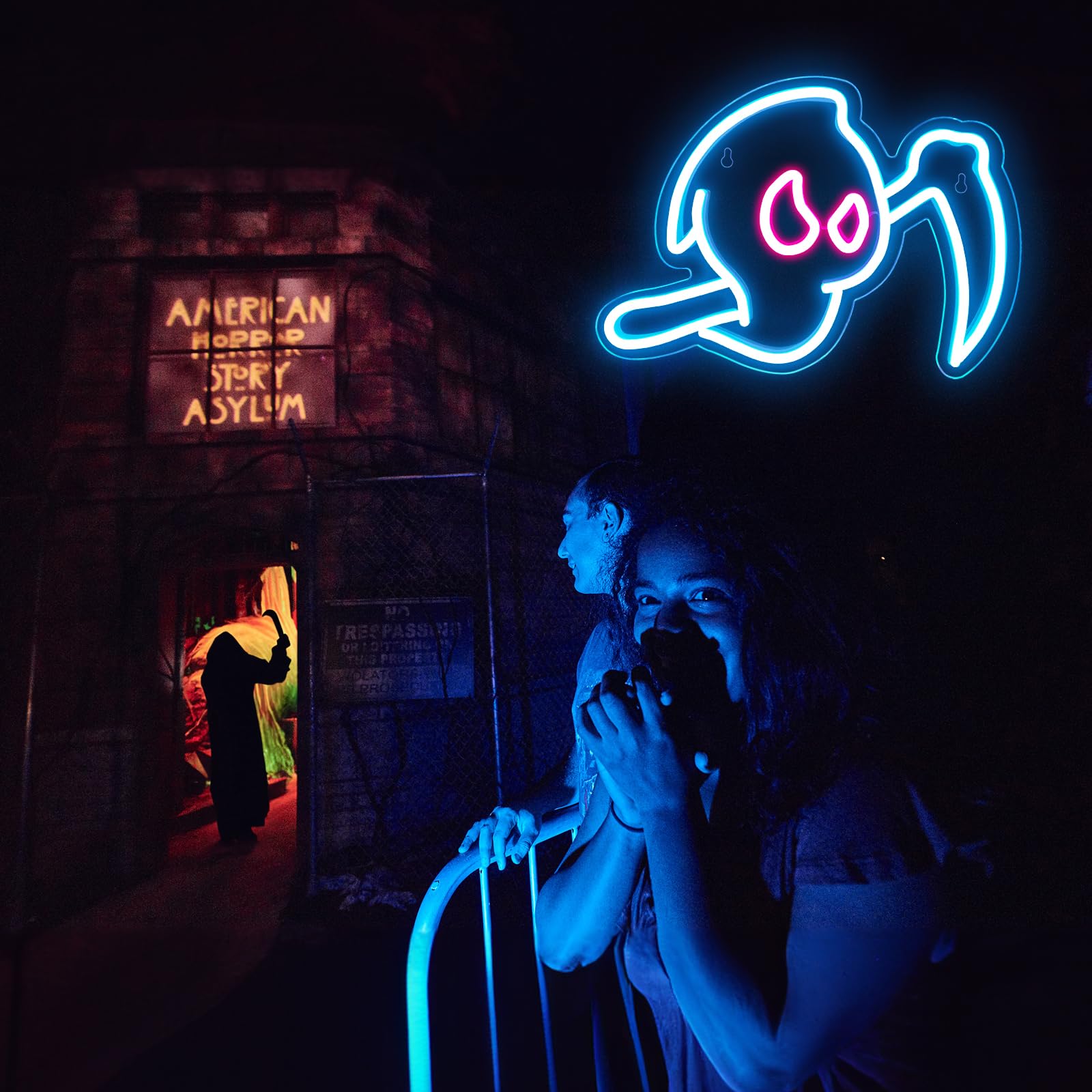 Ghost Neon Sign - Halloween Grim Reaper LED Wall Light with USB Power for Home Decor, Game Room & Party | Spooky Neon Art for Bedroom, Bar, Kids Room & Halloween Decorations